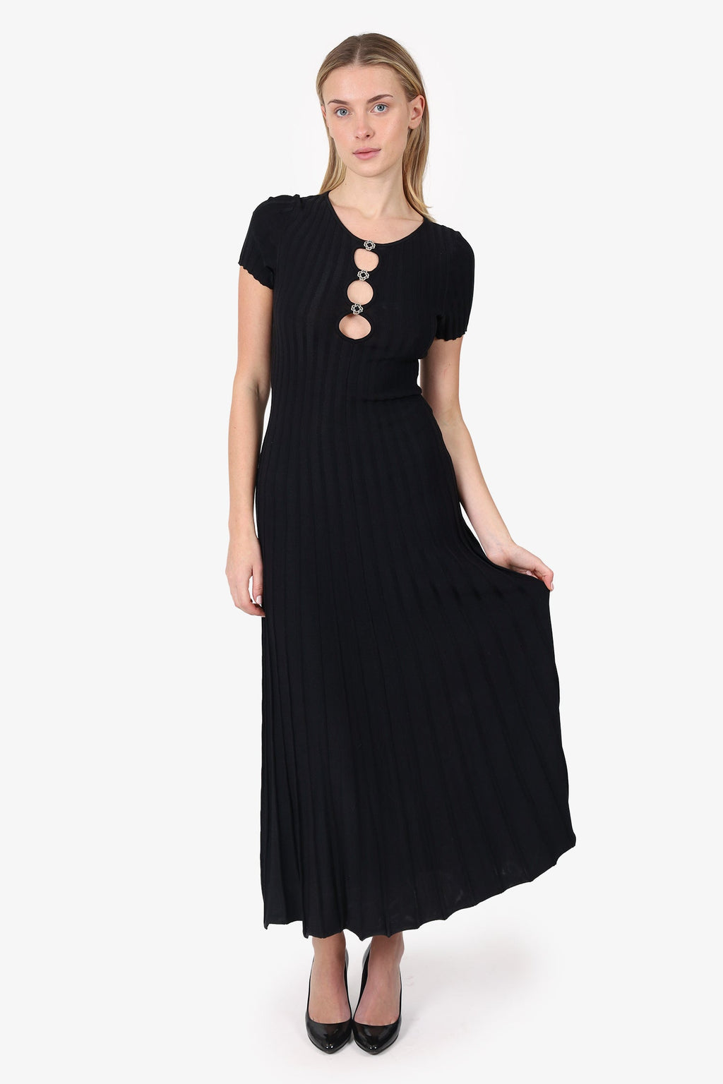 Maje Black Ribbed Short Sleeve Dress Size 36