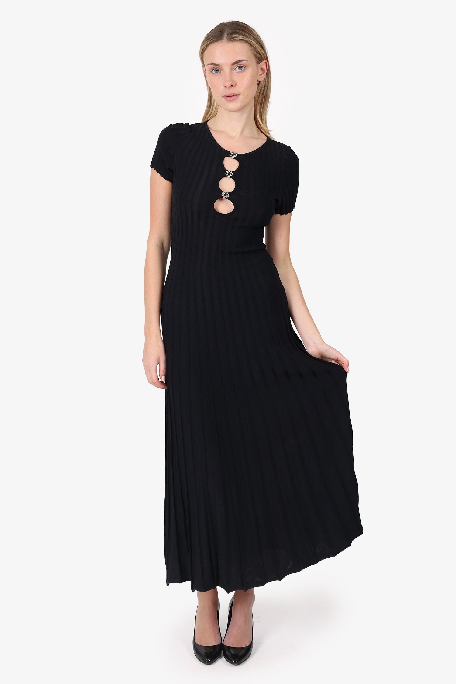Maje Black Ribbed Short Sleeve Dress Size 36