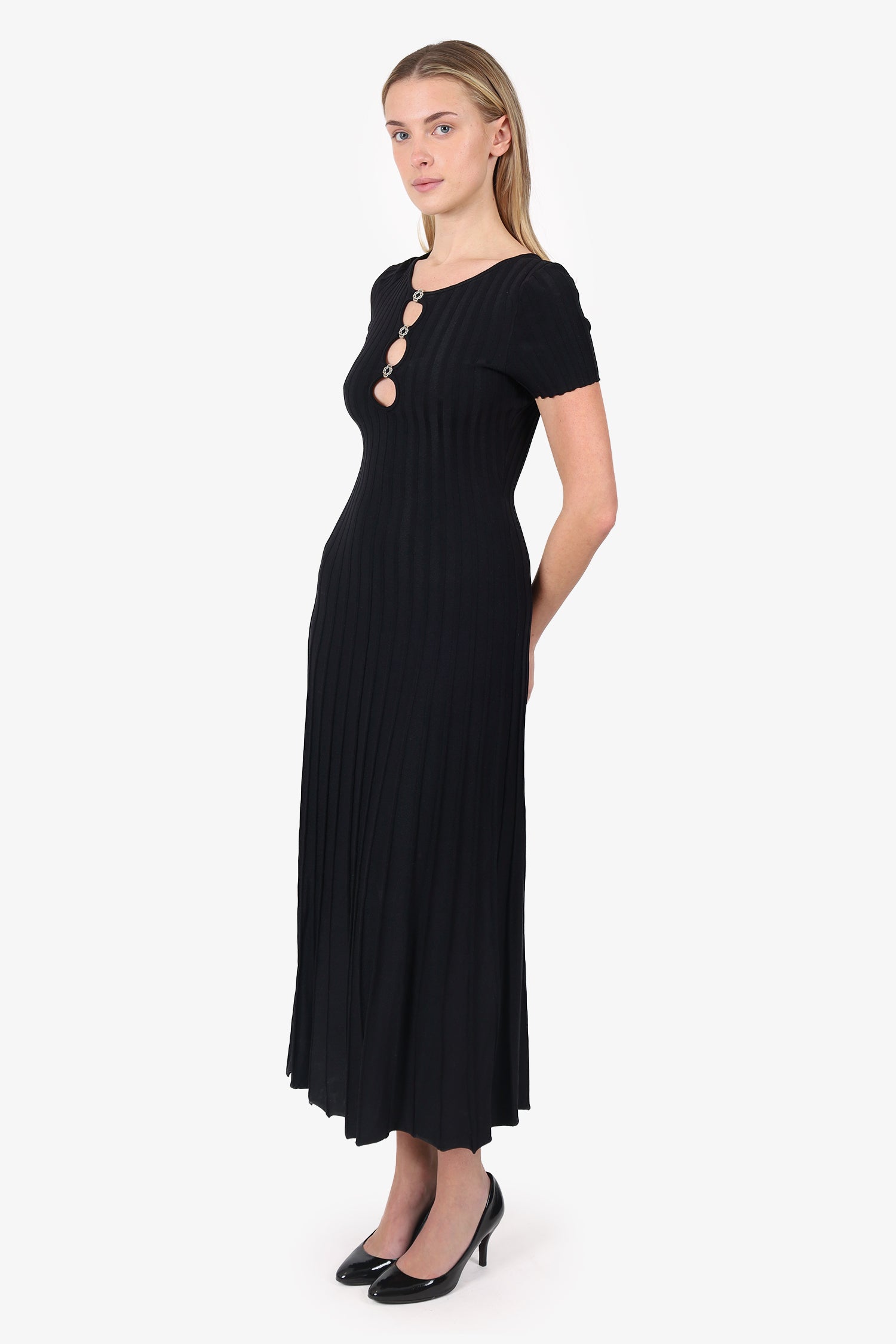 Maje Black Ribbed Short Sleeve Dress Size 36