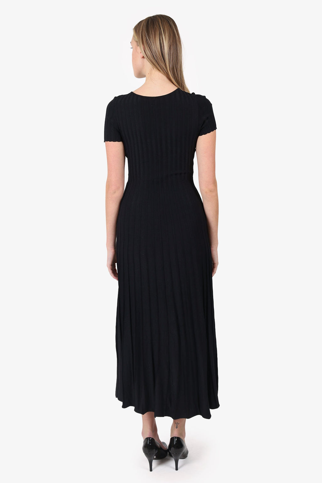 Maje Black Ribbed Short Sleeve Dress Size 36