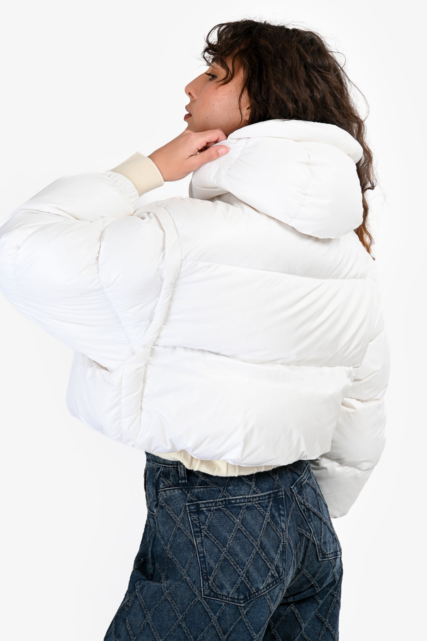 Prada White Logo Cropped Down Jacket Est. Size S