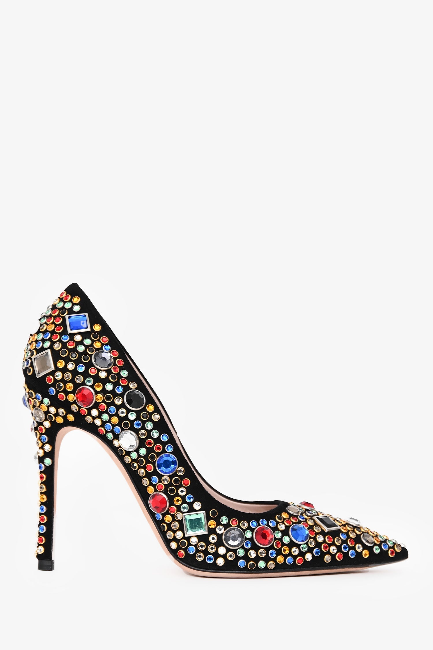 Miu Miu Black Suede Leather Gem Embellished Heels Size 36.5