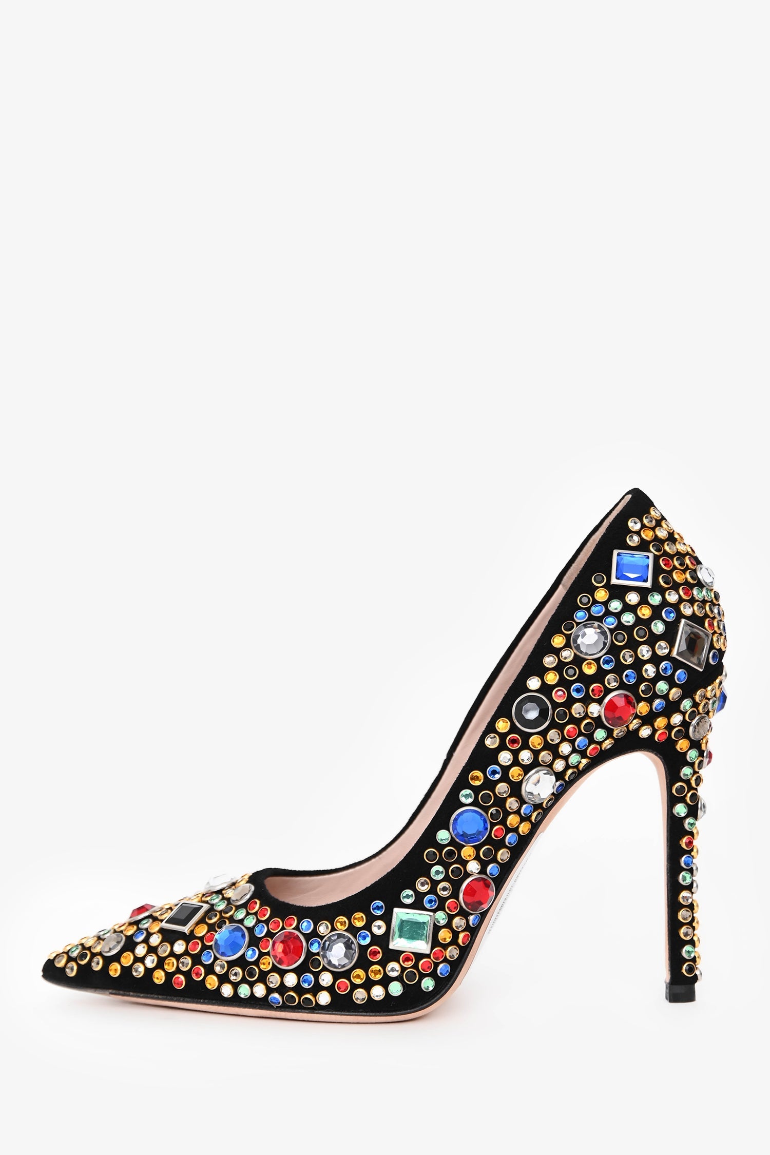 Miu Miu Black Suede Leather Gem Embellished Heels Size 36.5