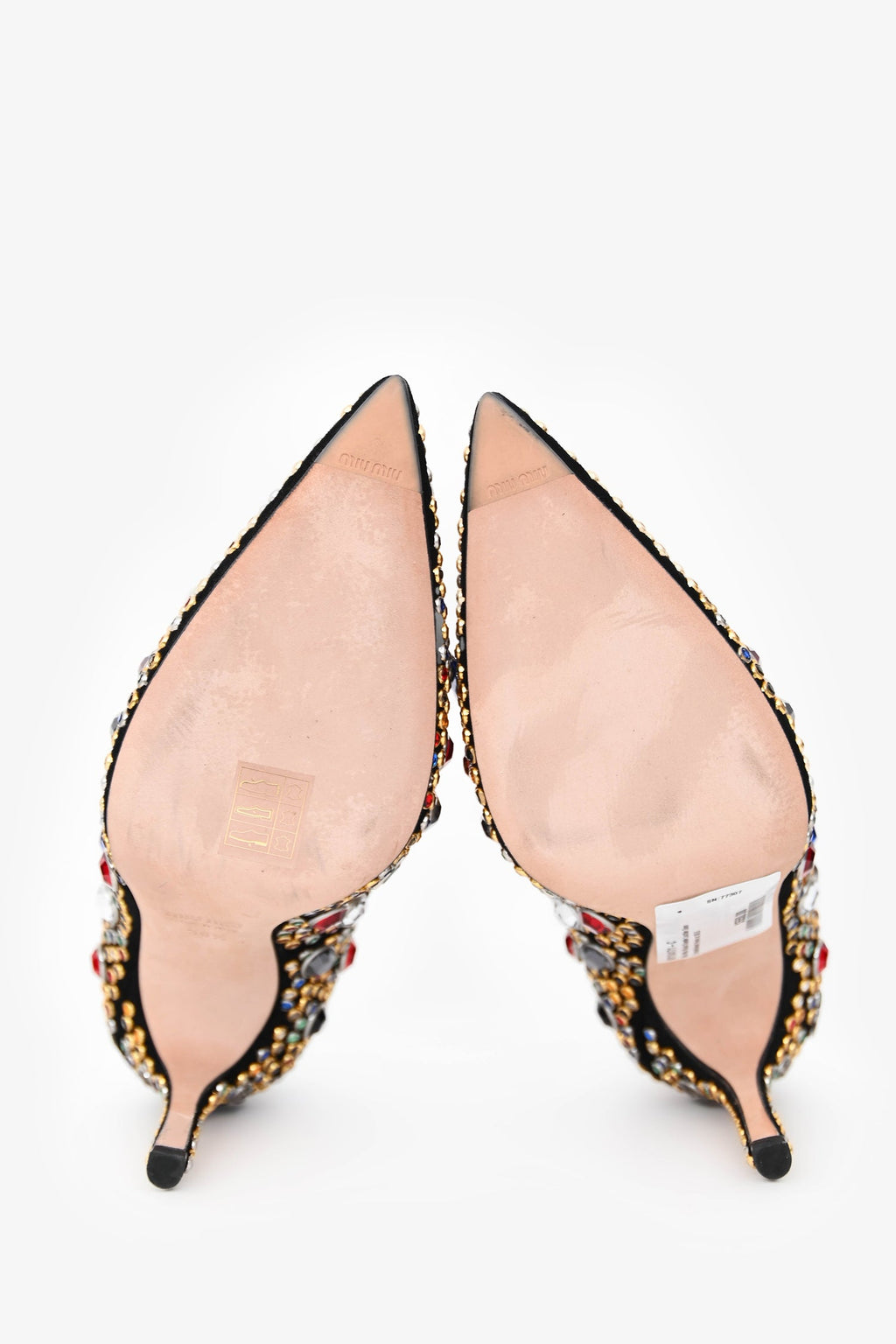 Miu Miu Black Suede Leather Gem Embellished Heels Size 36.5