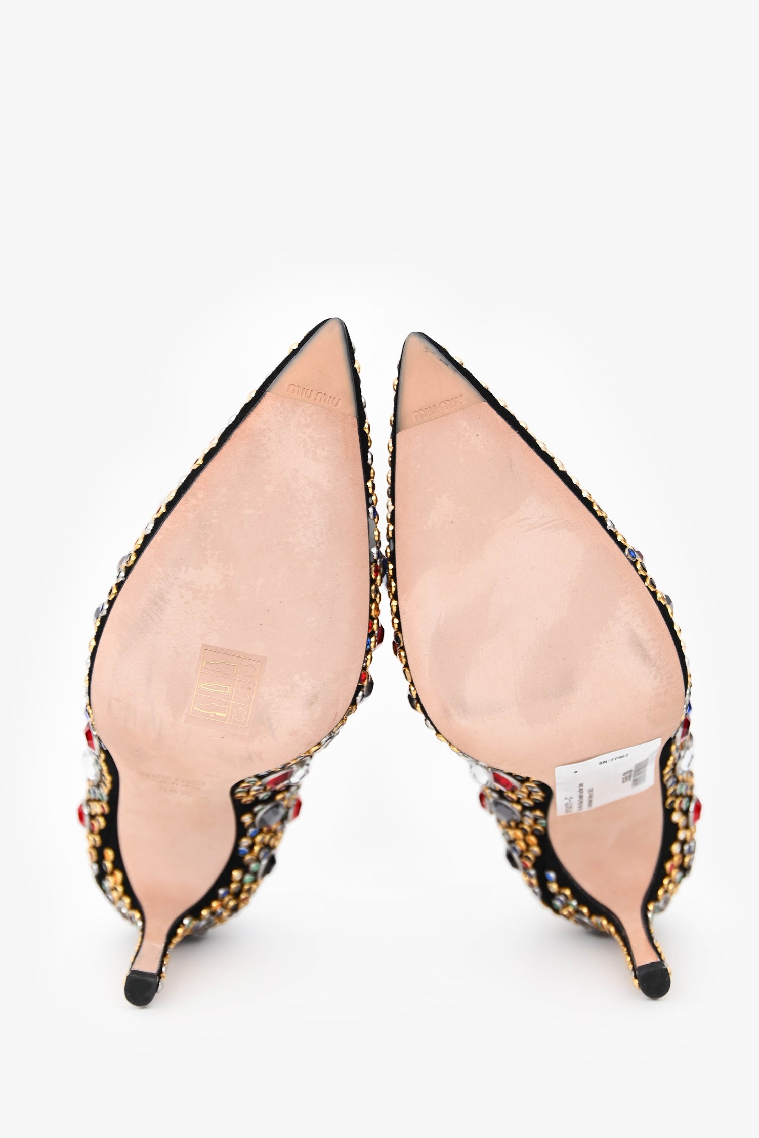 Miu Miu Black Suede Leather Gem Embellished Heels Size 36.5