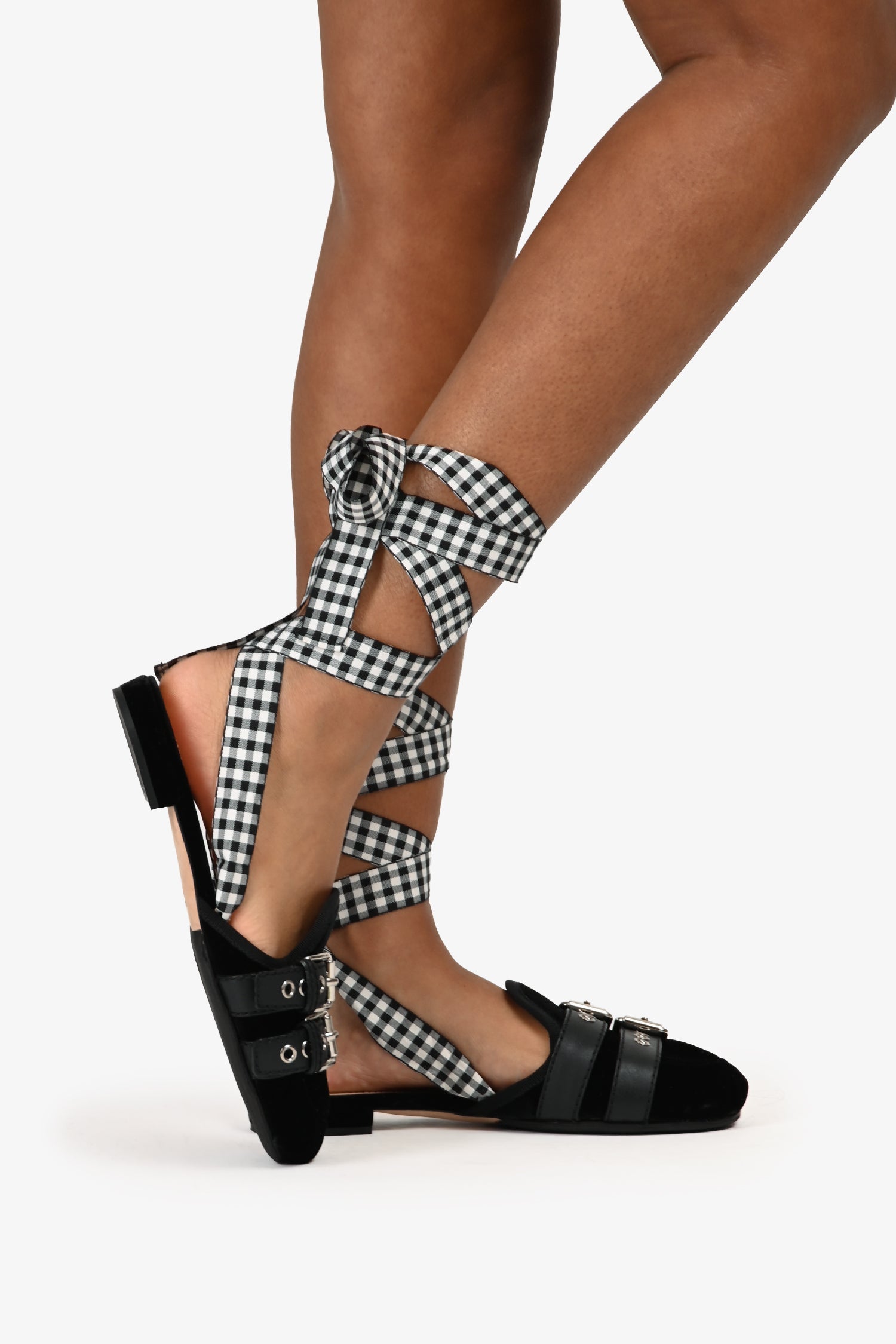 Miu Miu Black Velvet Buckle Detailed Mules Size 37 with Ribbons