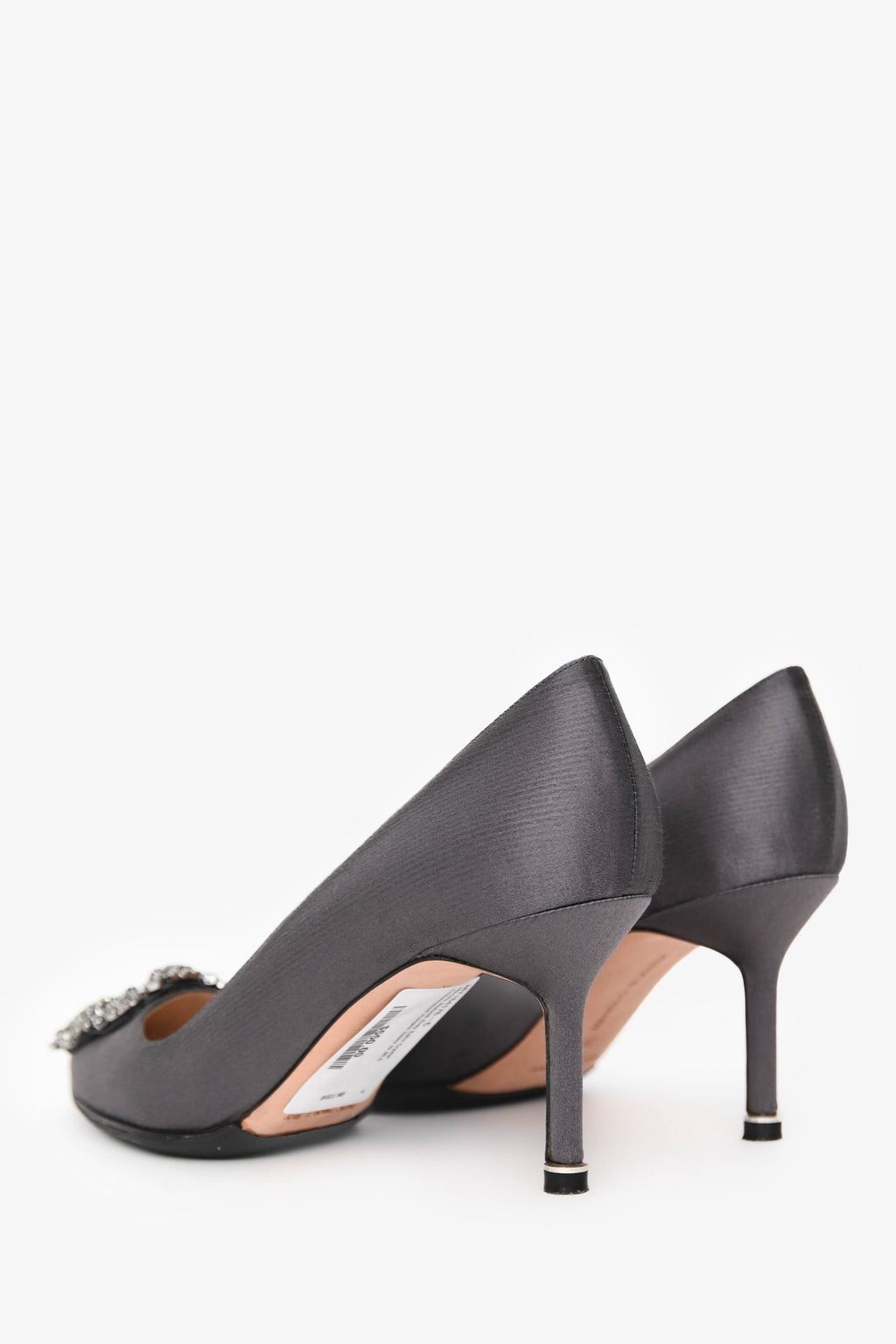 Manolo Blahnik Grey Satin Crystal Embellished Hangisi Heels Size 36.5
