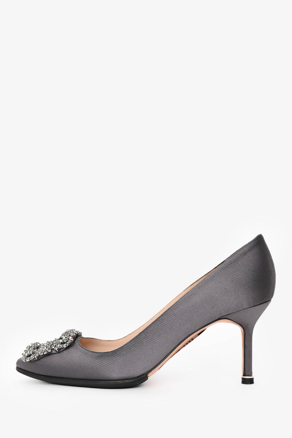 Manolo Blahnik Grey Satin Crystal Embellished Hangisi Heels Size 36.5