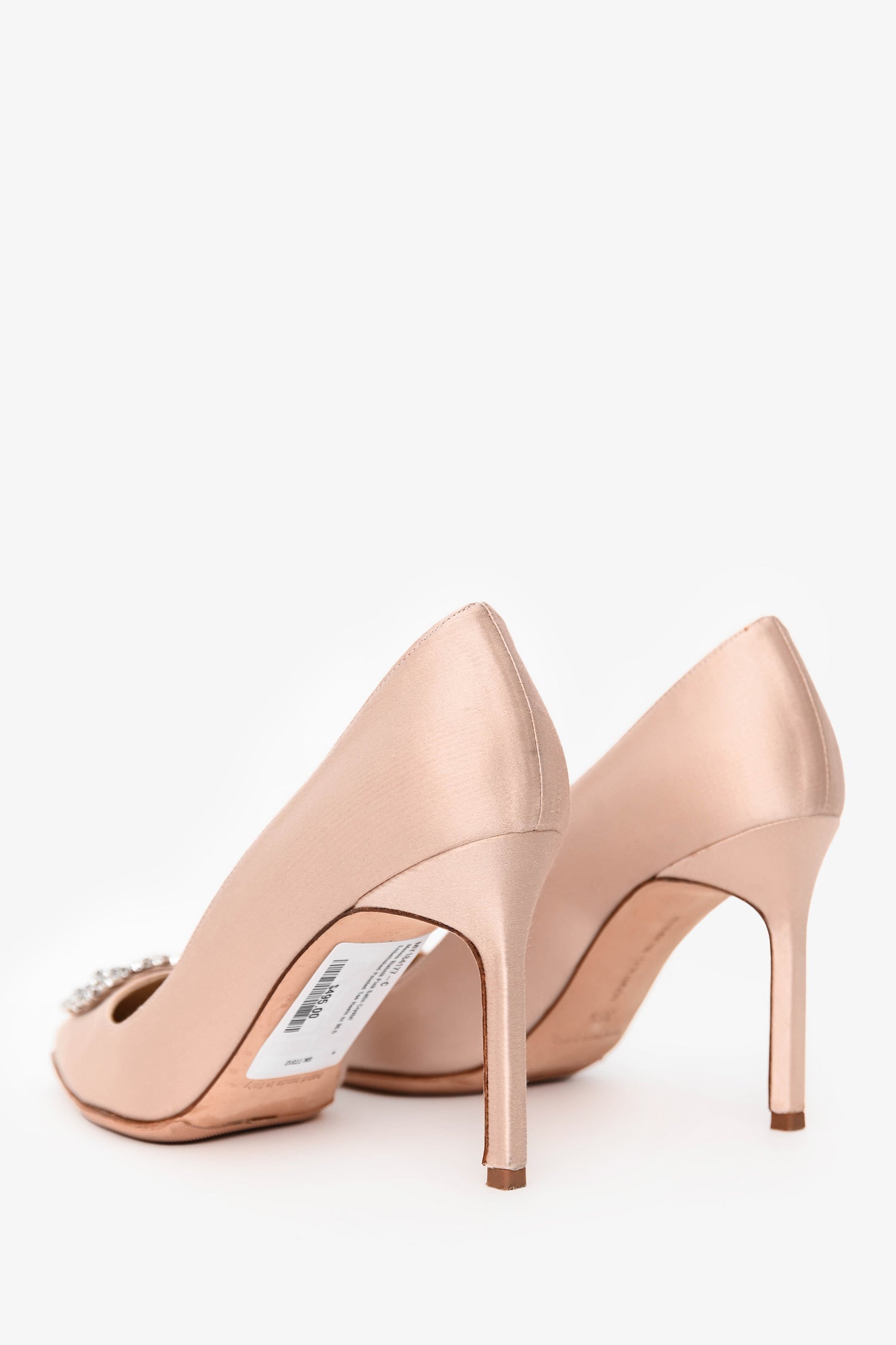 Manolo Blahnik Pink Satin Crystal Embellished Pointed Toe Heels Size 36.5