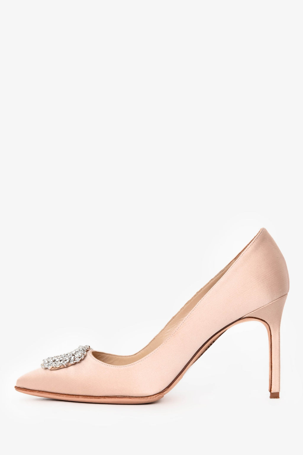 Manolo Blahnik Pink Satin Crystal Embellished Pointed Toe Heels Size 36.5