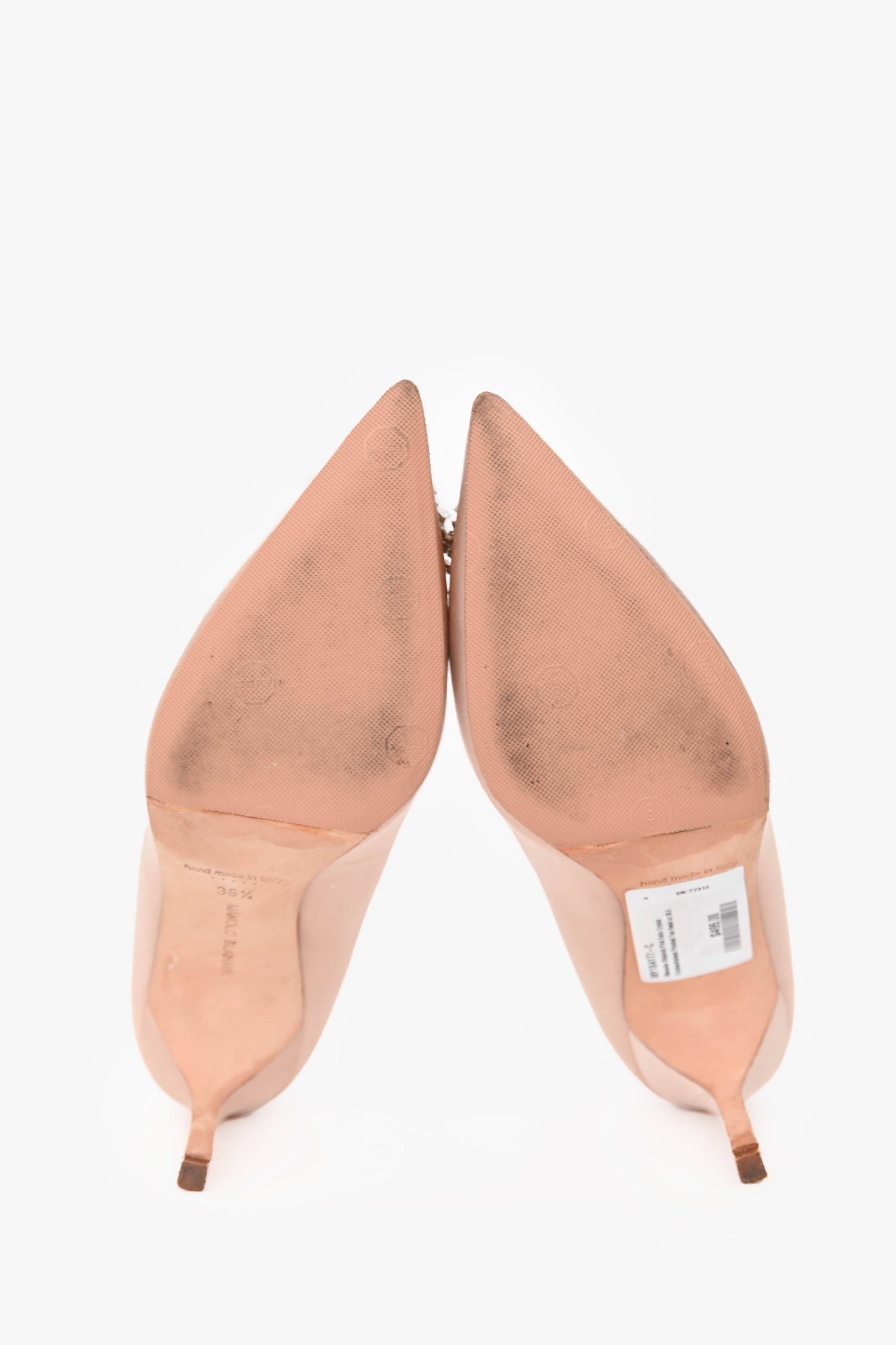 Manolo Blahnik Pink Satin Crystal Embellished Pointed Toe Heels Size 36.5