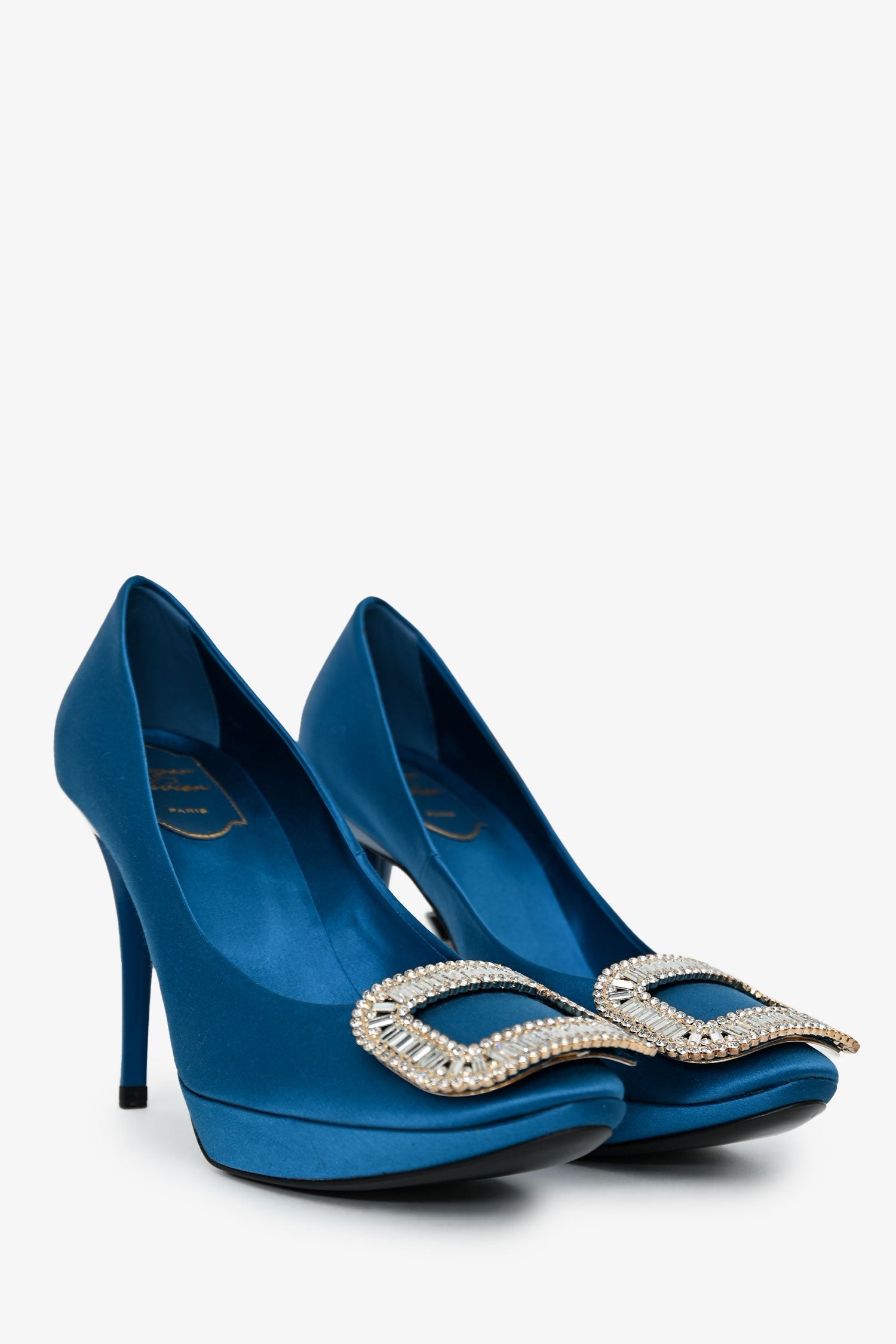 Roger Vivier Blue Satin Crystal Embellished Heels Size 36.5