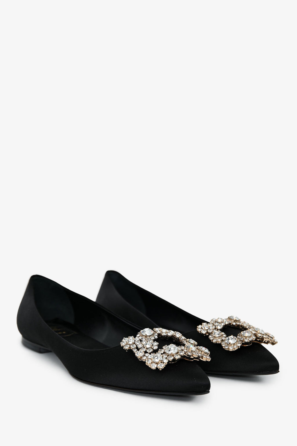 Roger Vivier Black Satin Crystal Embellished Flats Size 36