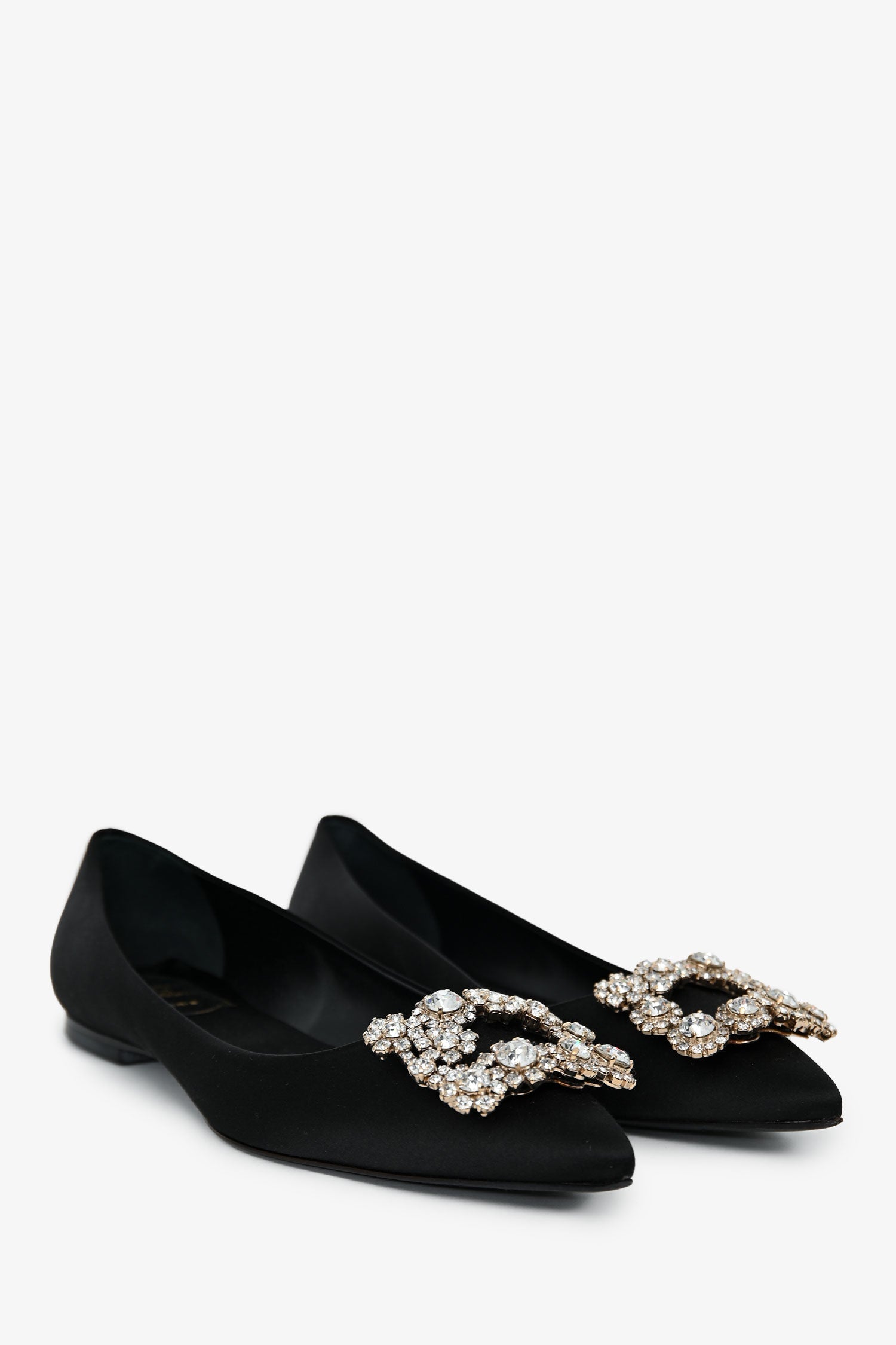 Roger Vivier Black Satin Crystal Embellished Flats Size 36