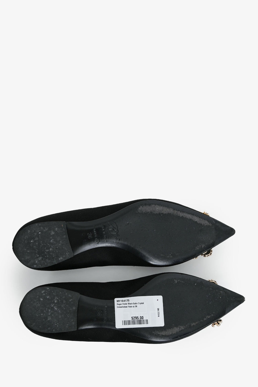 Roger Vivier Black Satin Crystal Embellished Flats Size 36