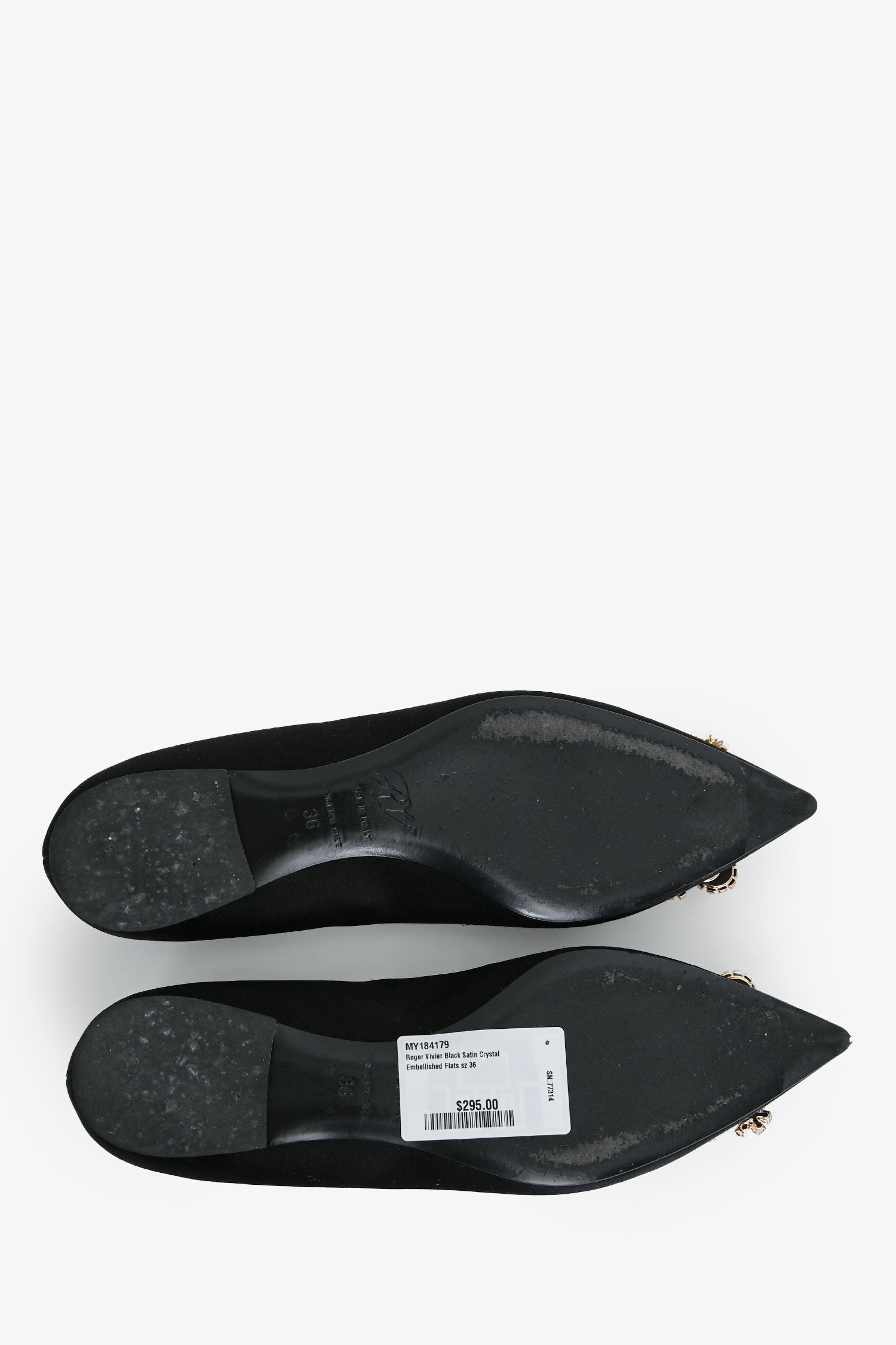Roger Vivier Black Satin Crystal Embellished Flats Size 36