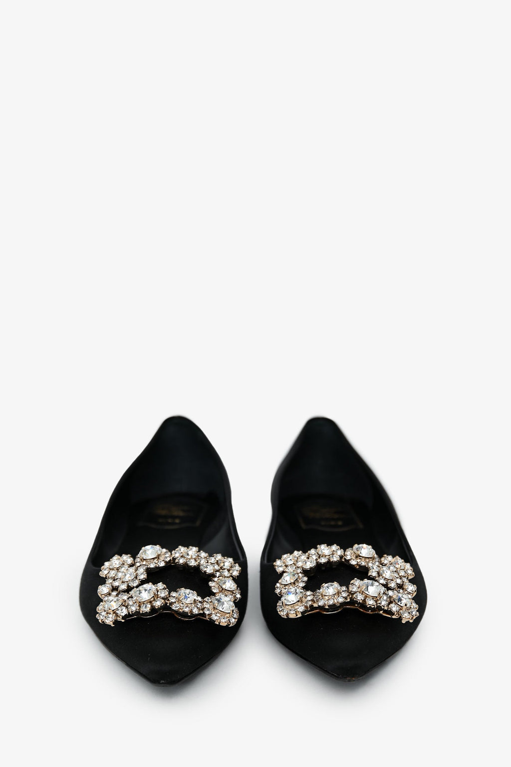 Roger Vivier Black Satin Crystal Embellished Flats Size 36