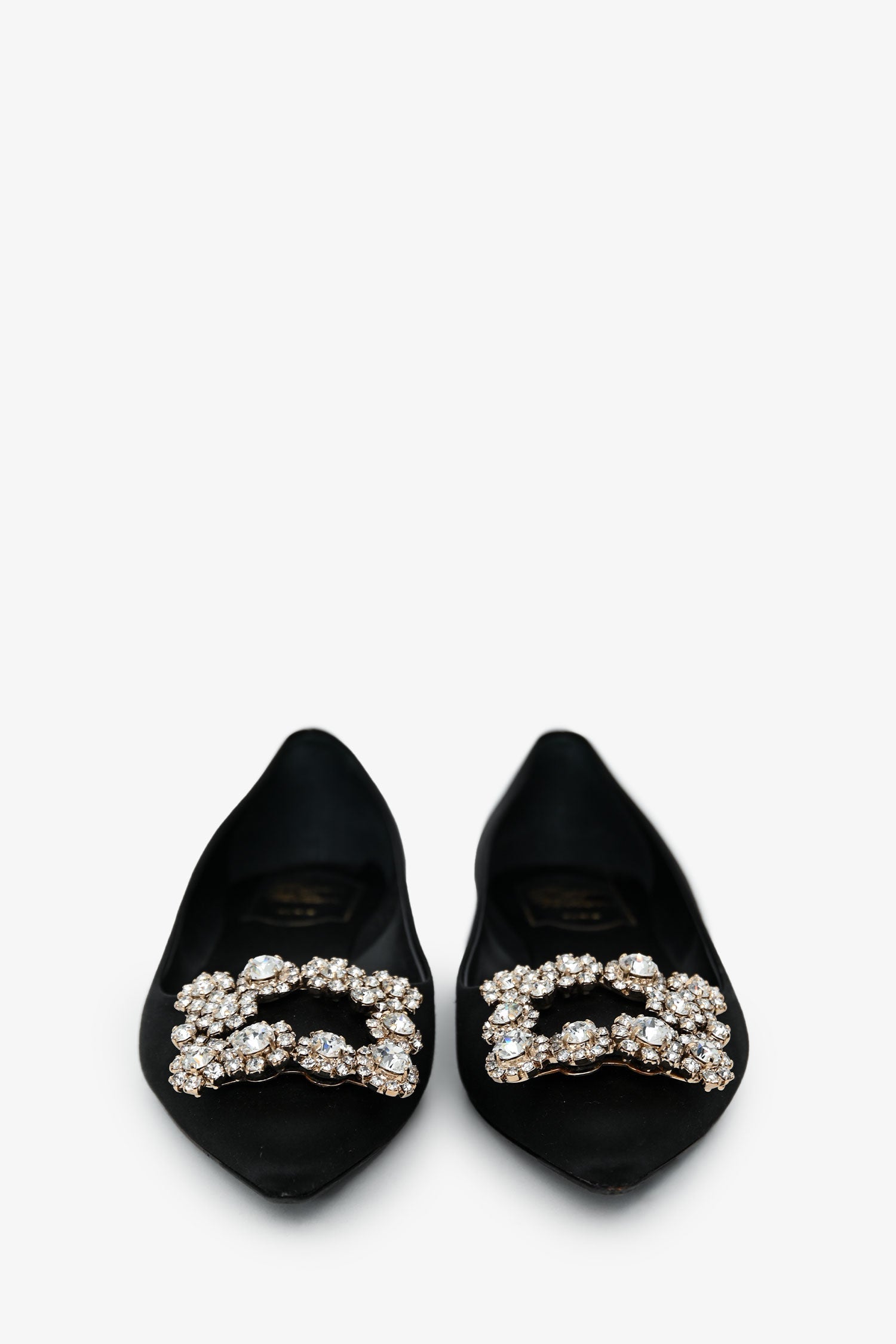 Roger Vivier Black Satin Crystal Embellished Flats Size 36