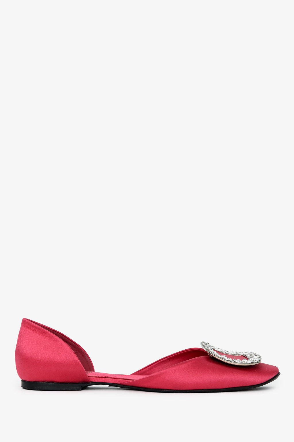 Roger Vivier Pink Satin D'Orsay Crystal Embellished Flats Size 36