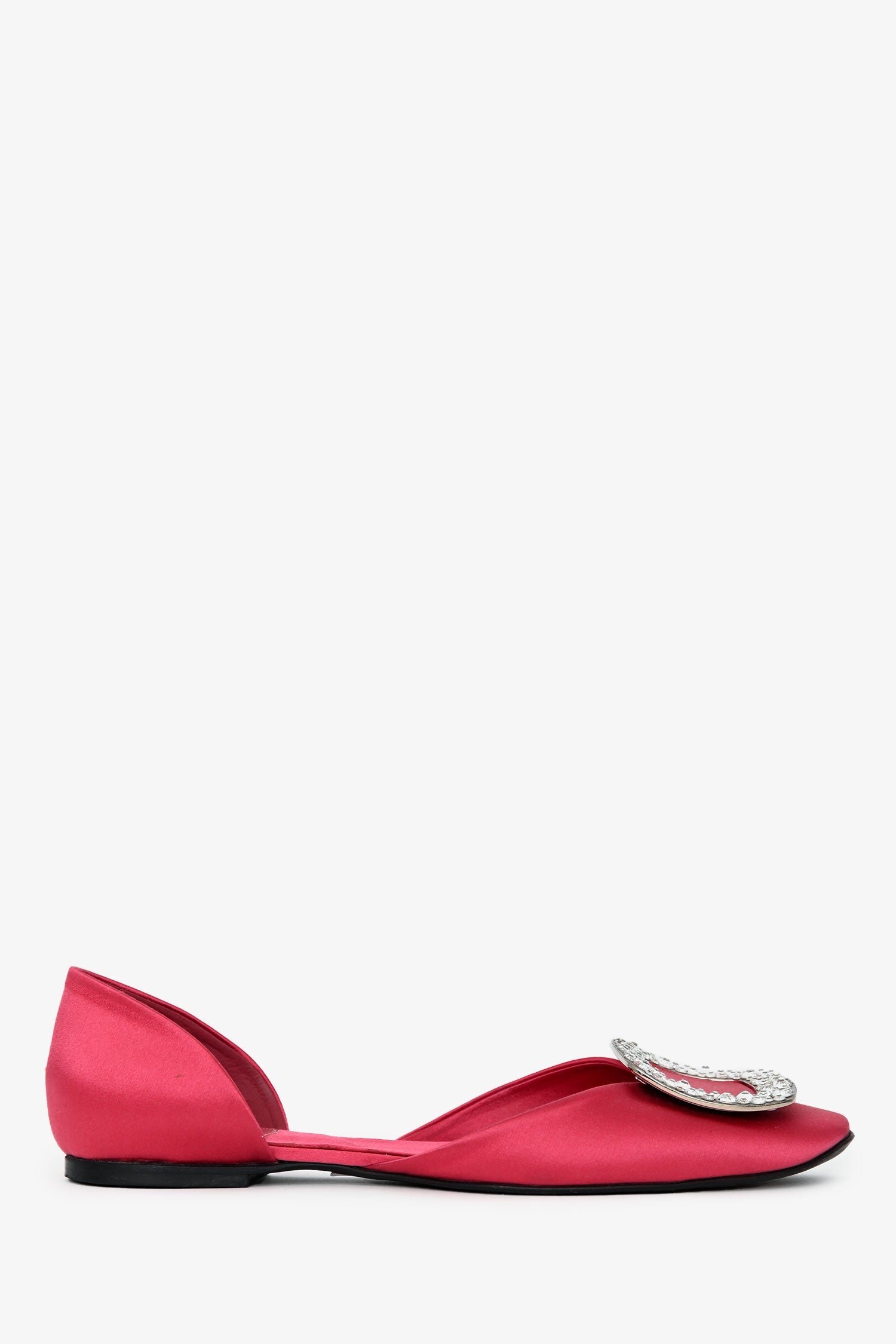 Roger Vivier Pink Satin D'Orsay Crystal Embellished Flats Size 36