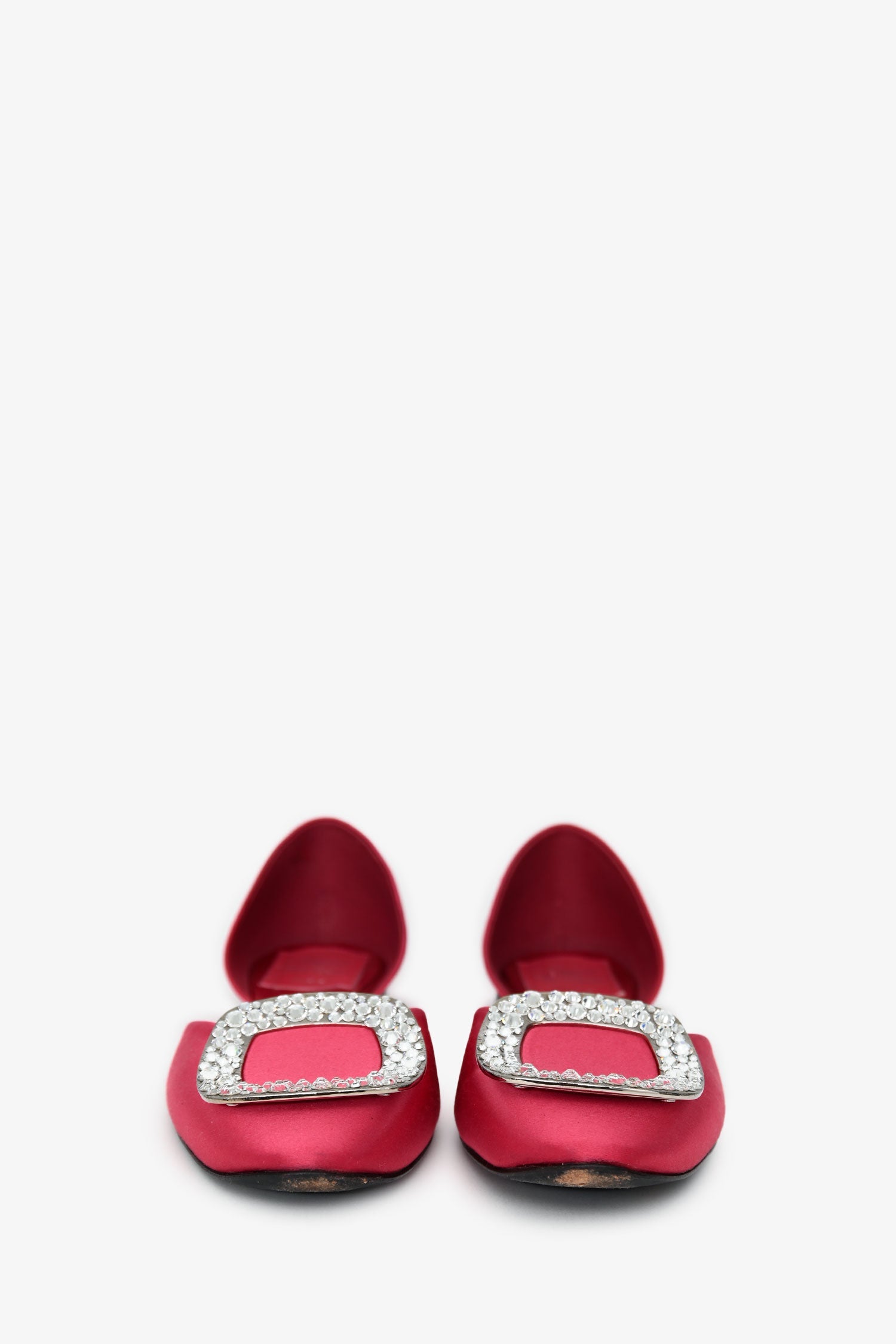 Roger Vivier Pink Satin D'Orsay Crystal Embellished Flats Size 36