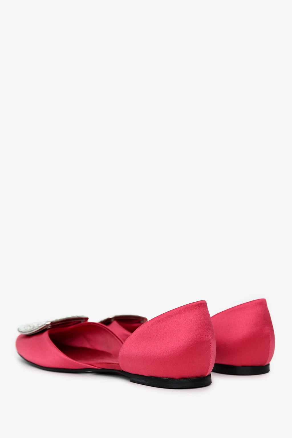 Roger Vivier Pink Satin D'Orsay Crystal Embellished Flats Size 36