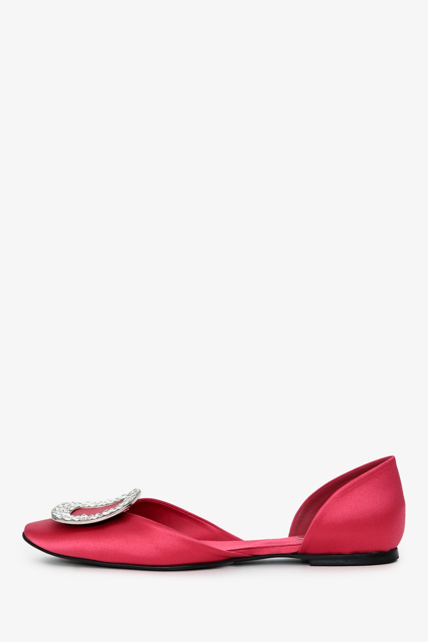 Roger Vivier Pink Satin D'Orsay Crystal Embellished Flats Size 36