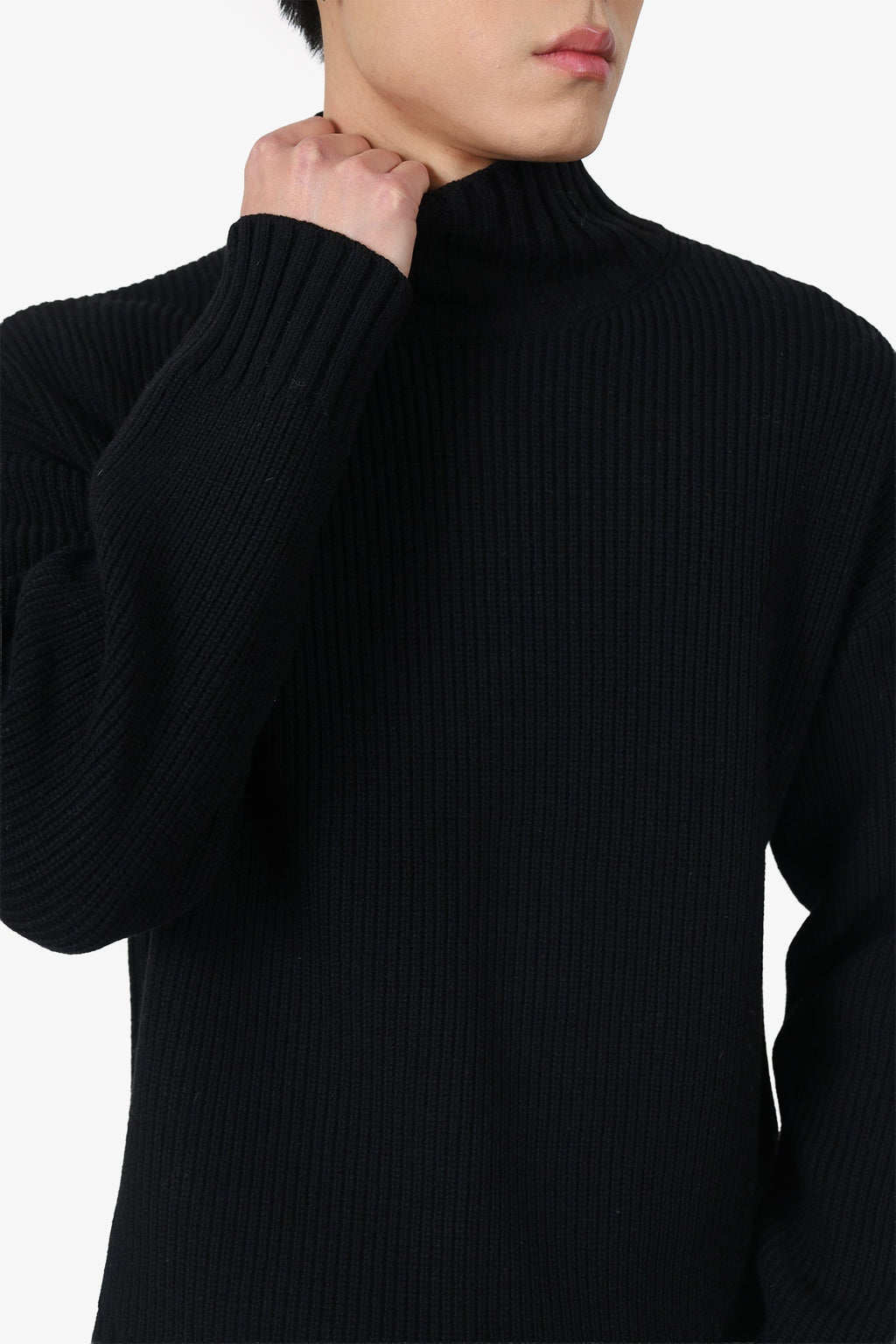 Solid Homme Black Wool Ribbed Mock Neck Sweater Size 46 Mens