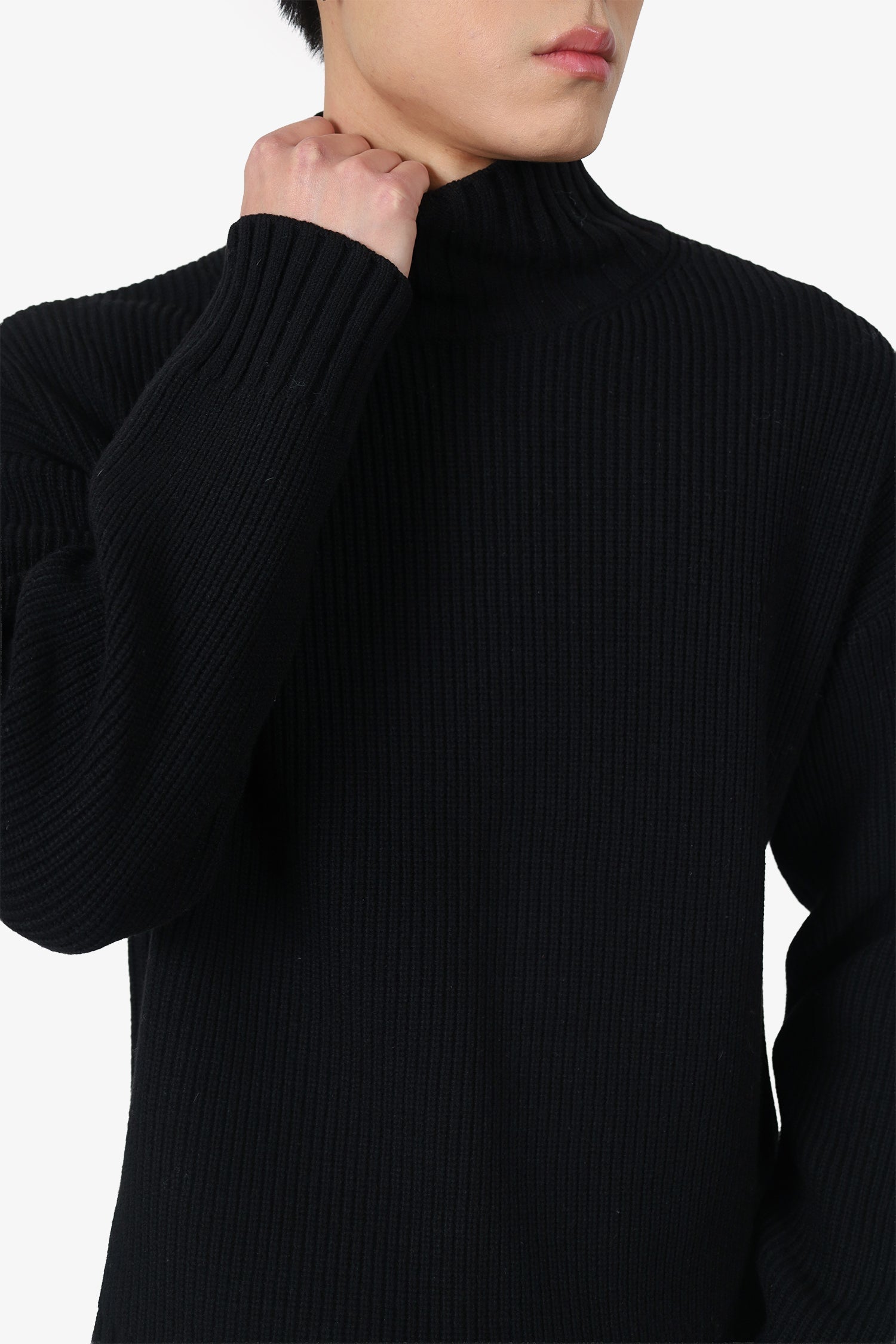 Solid Homme Black Wool Ribbed Mock Neck Sweater Size 46 Mens
