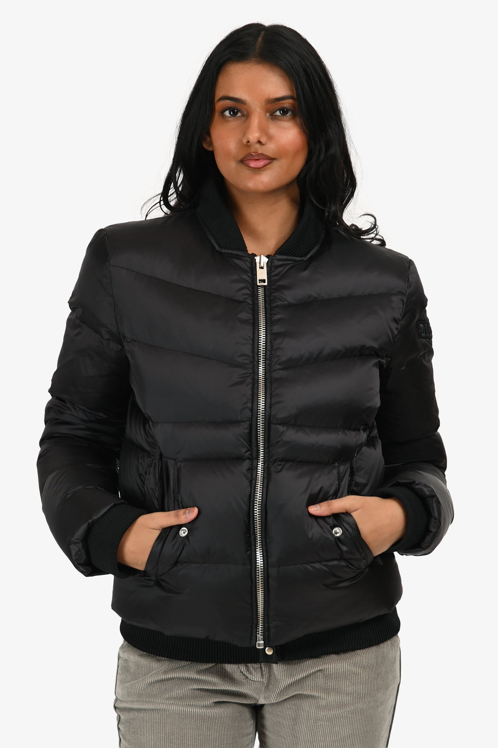 Diesel Black Nylon Foldaway Hood Cropped Bomber Jacket Size XS/S