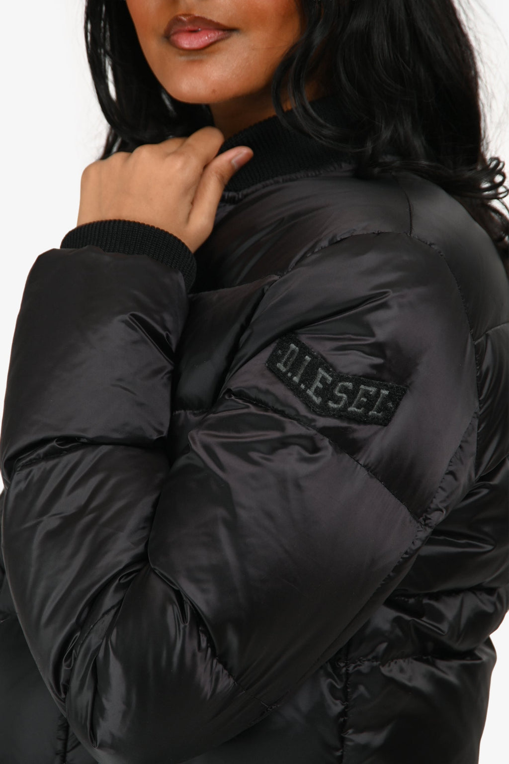 Diesel Black Nylon Foldaway Hood Cropped Bomber Jacket Size XS/S