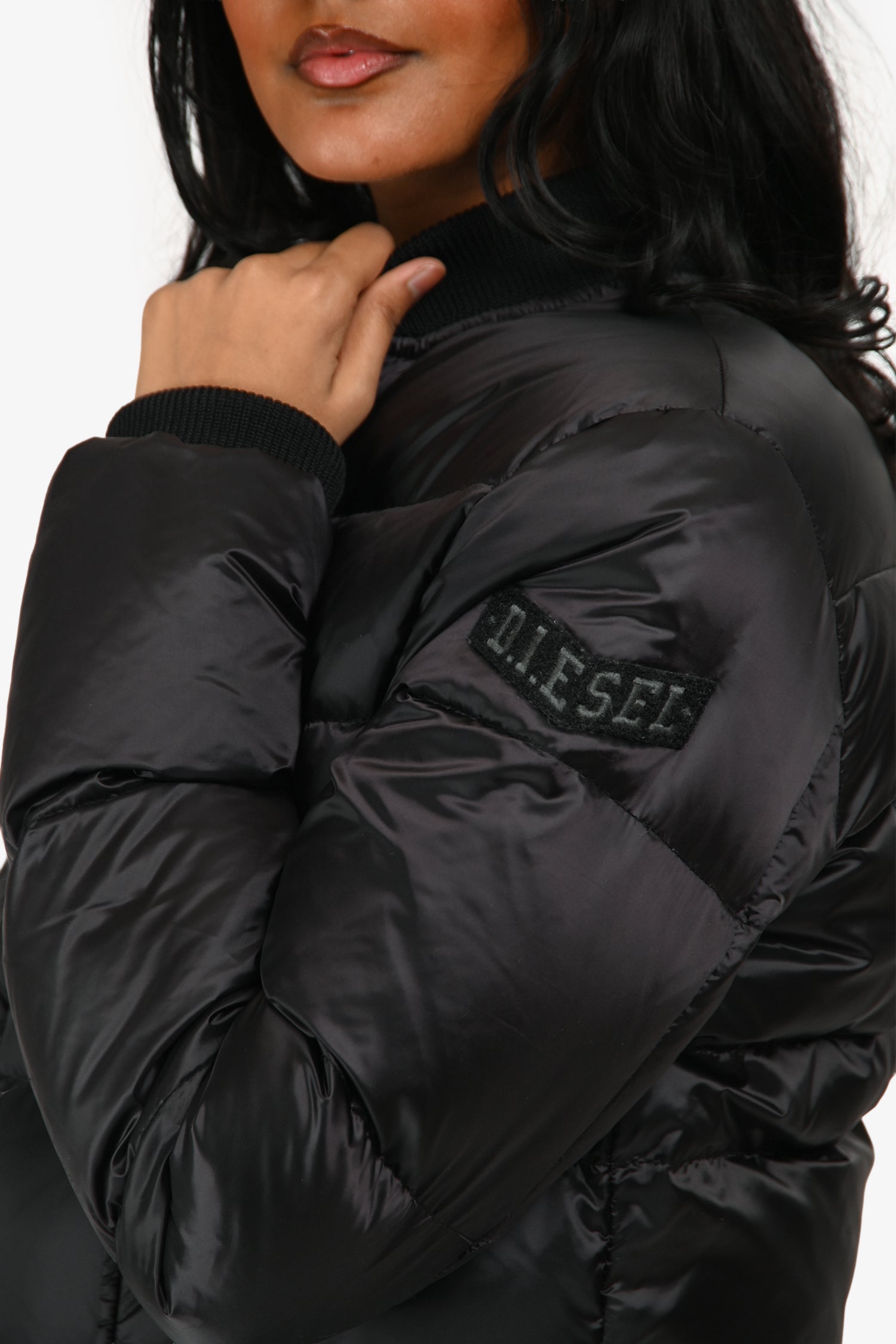Diesel Black Nylon Foldaway Hood Cropped Bomber Jacket Size XS/S