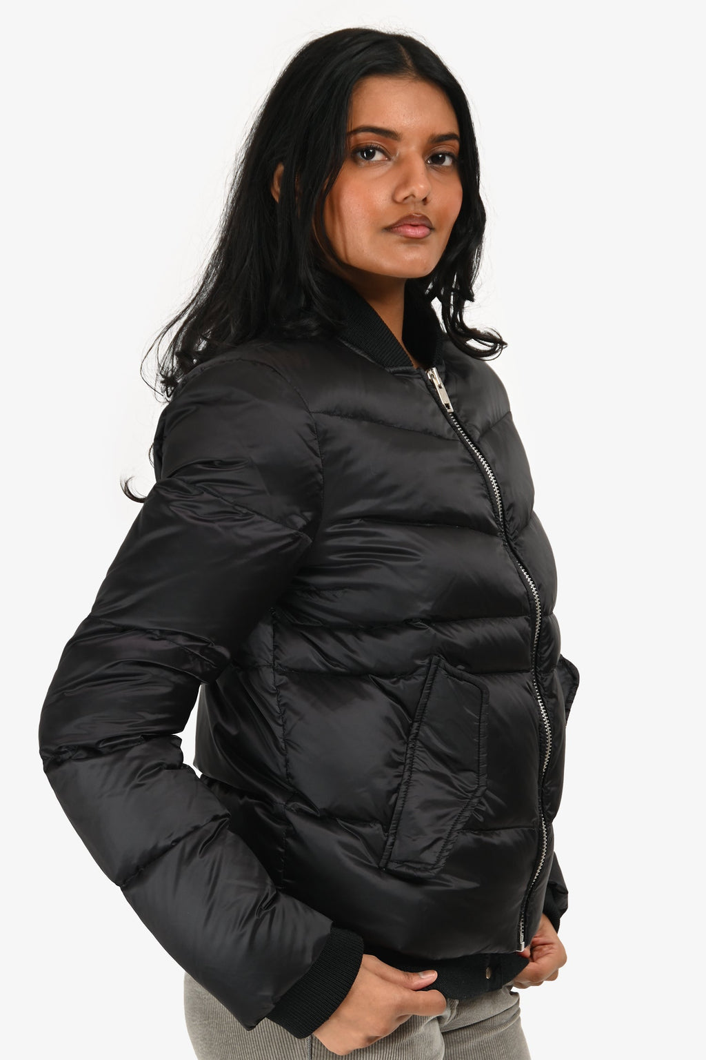 Diesel Black Nylon Foldaway Hood Cropped Bomber Jacket Size XS/S