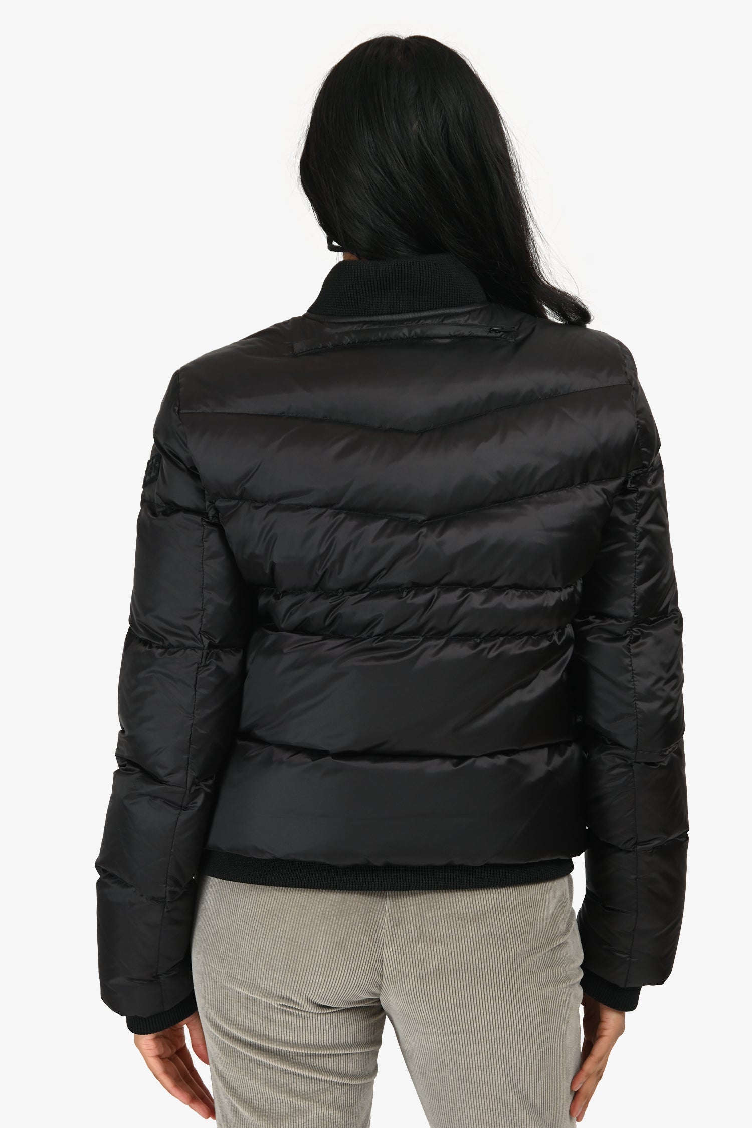 Diesel Black Nylon Foldaway Hood Cropped Bomber Jacket Size XS/S