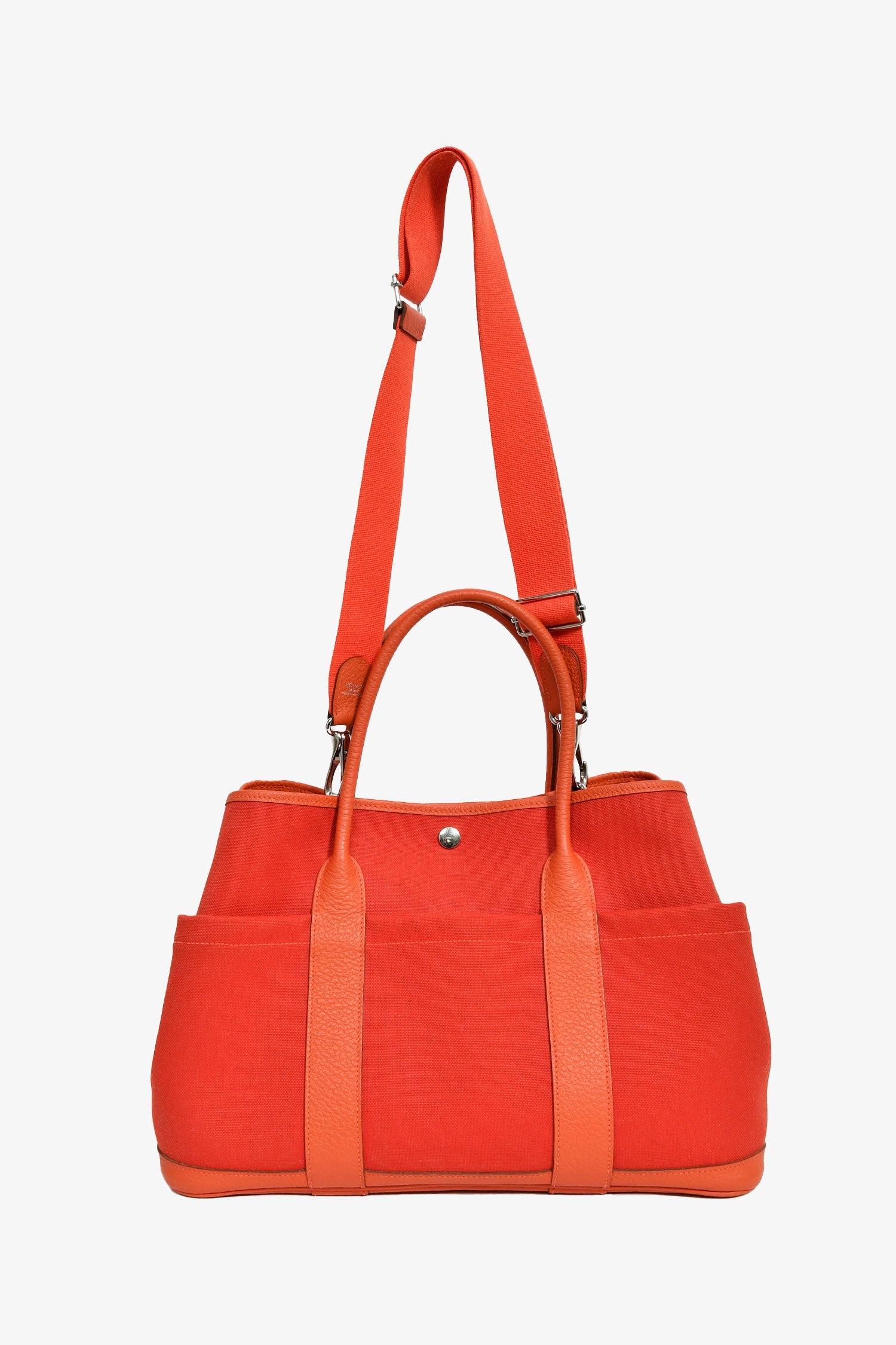Hermès 2016 Red Canvas/Leather Garden Party Pocket 36 Tote Bag With Strap