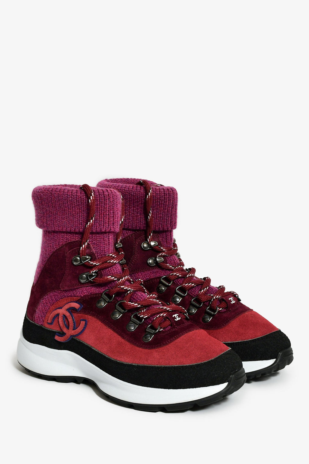 Pre-Loved Chanel™ Purple Suede/Knit Sock Sneakers Size 36.5