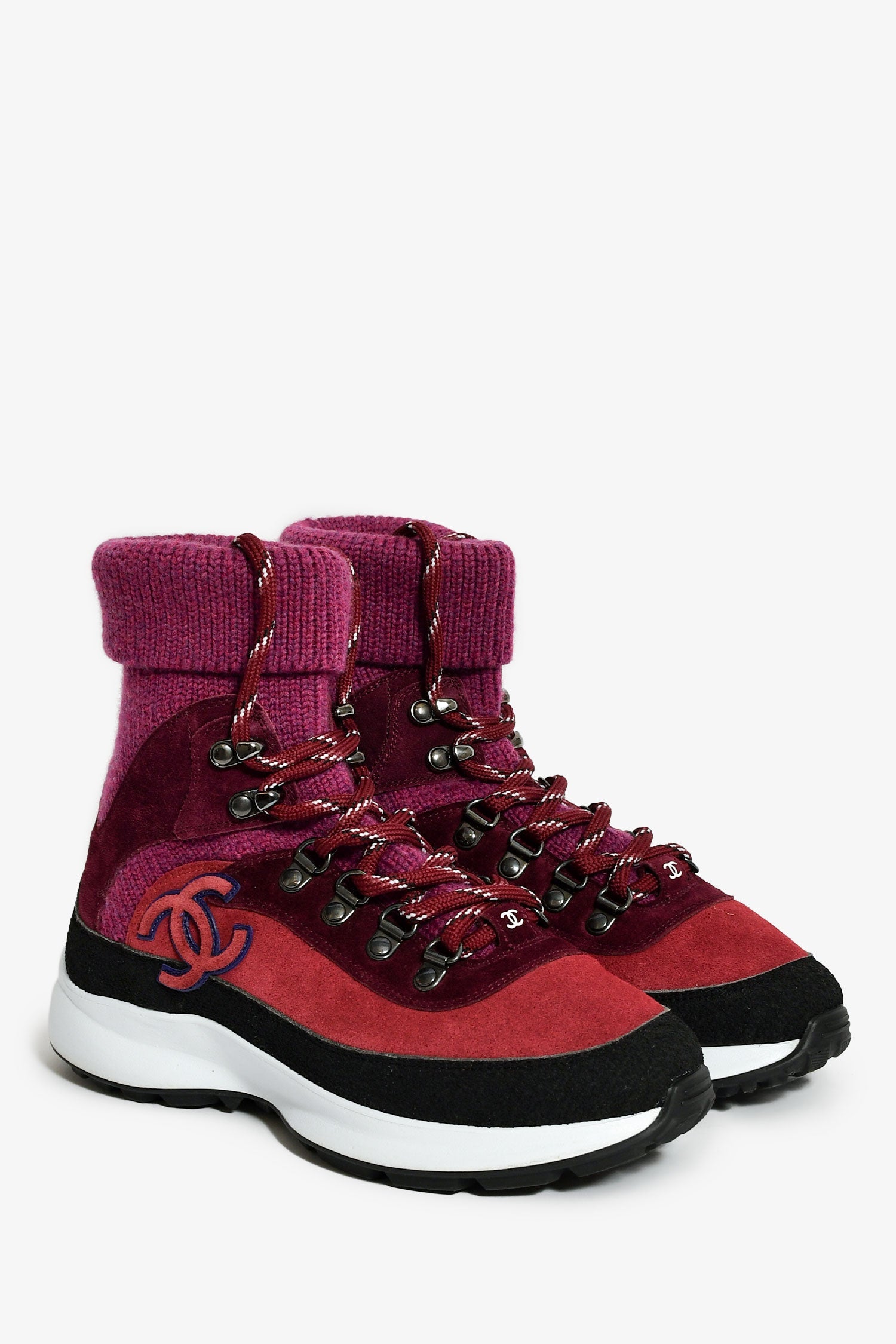 Pre-Loved Chanel™ Purple Suede/Knit Sock Sneakers Size 36.5