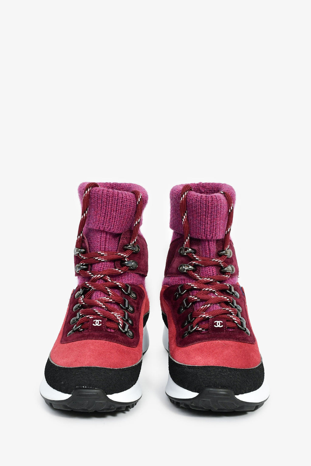 Pre-Loved Chanel™ Purple Suede/Knit Sock Sneakers Size 36.5