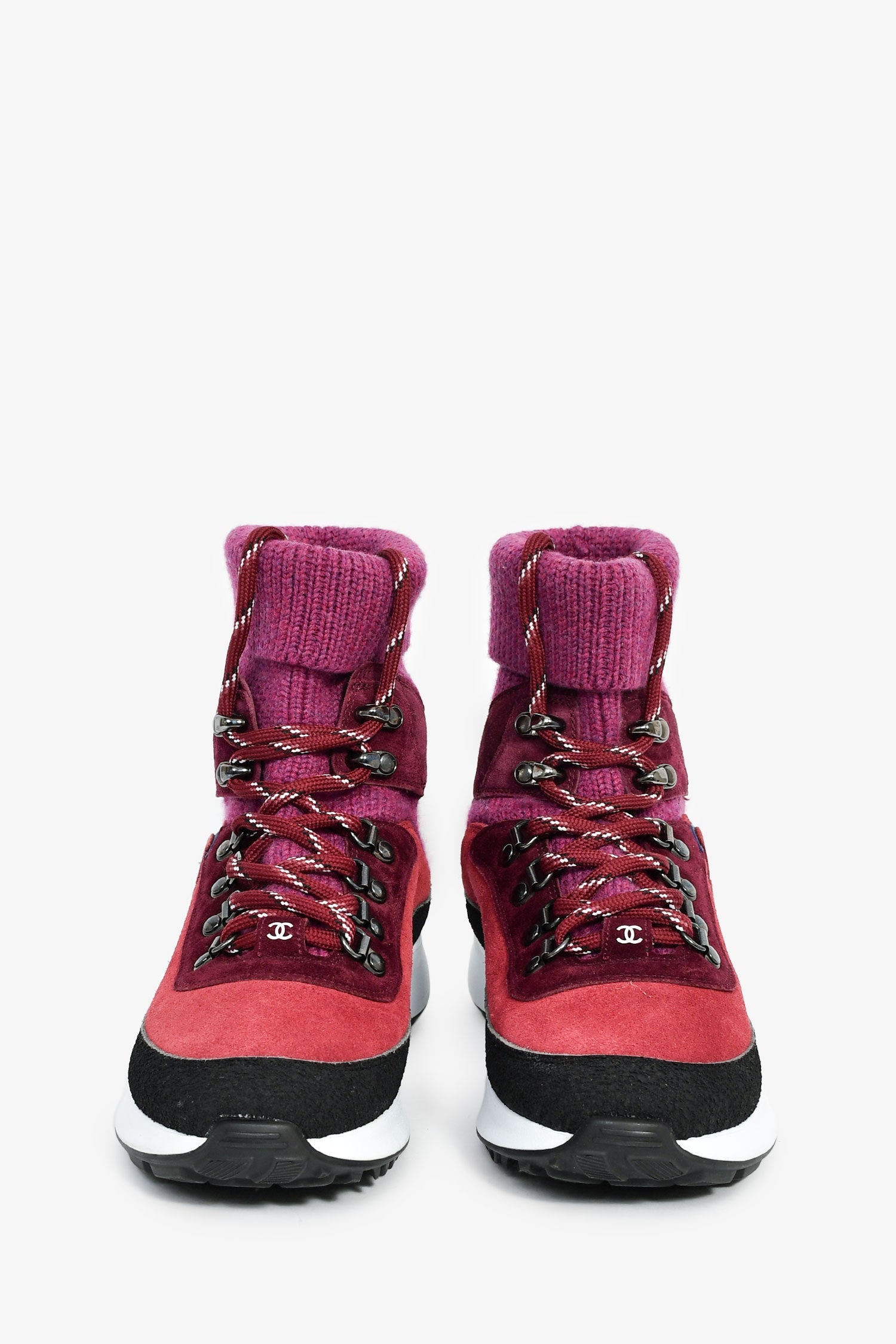 Pre-Loved Chanel™ Purple Suede/Knit Sock Sneakers Size 36.5