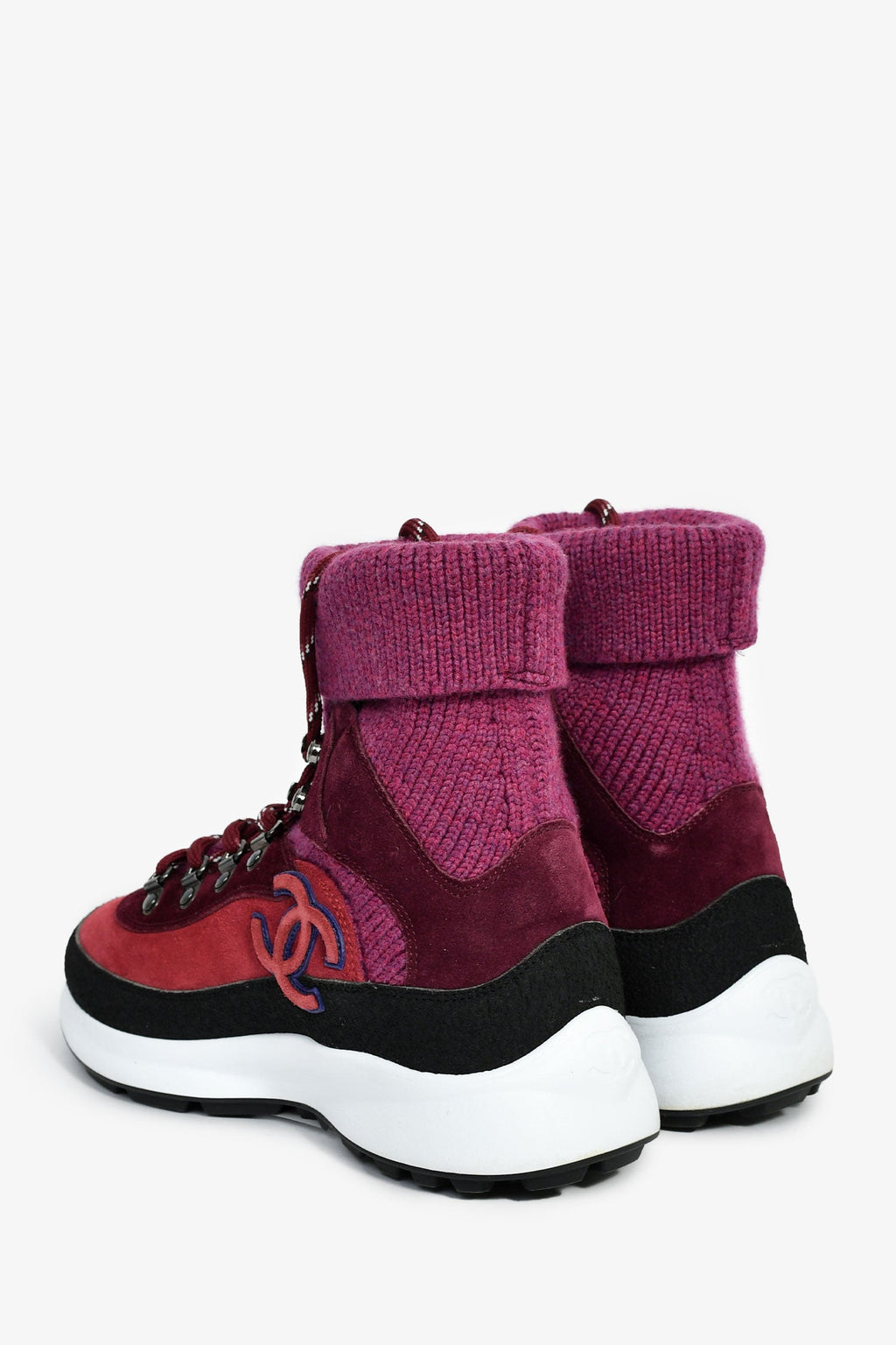 Pre-Loved Chanel™ Purple Suede/Knit Sock Sneakers Size 36.5