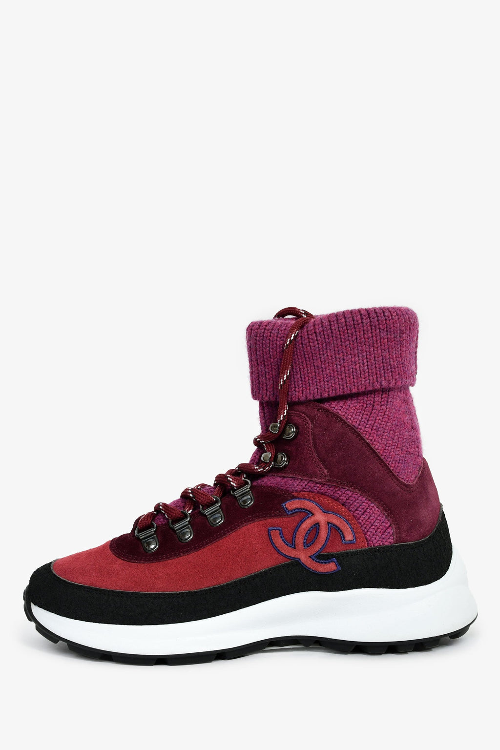 Pre-Loved Chanel™ Purple Suede/Knit Sock Sneakers Size 36.5