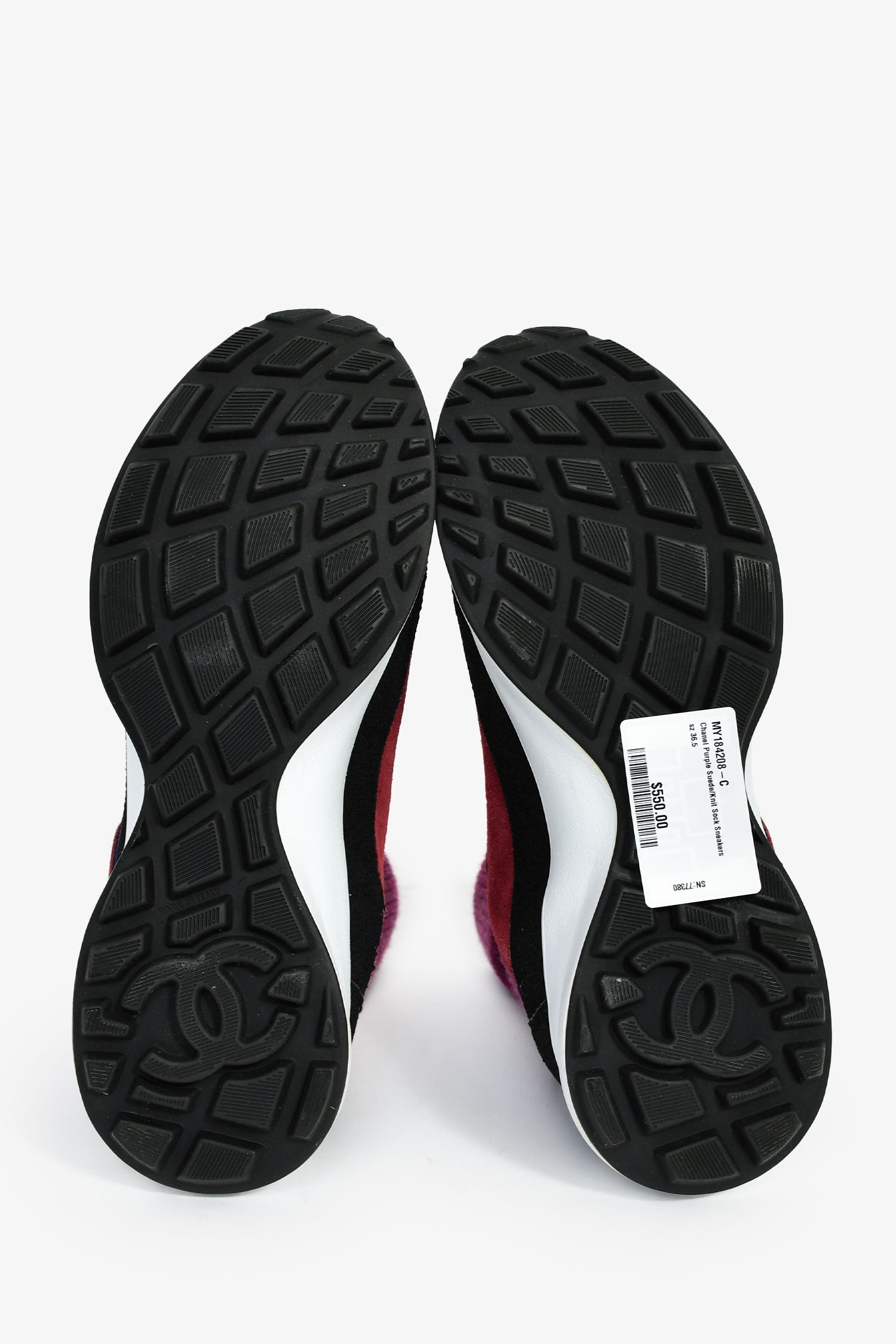Pre-Loved Chanel™ Purple Suede/Knit Sock Sneakers Size 36.5