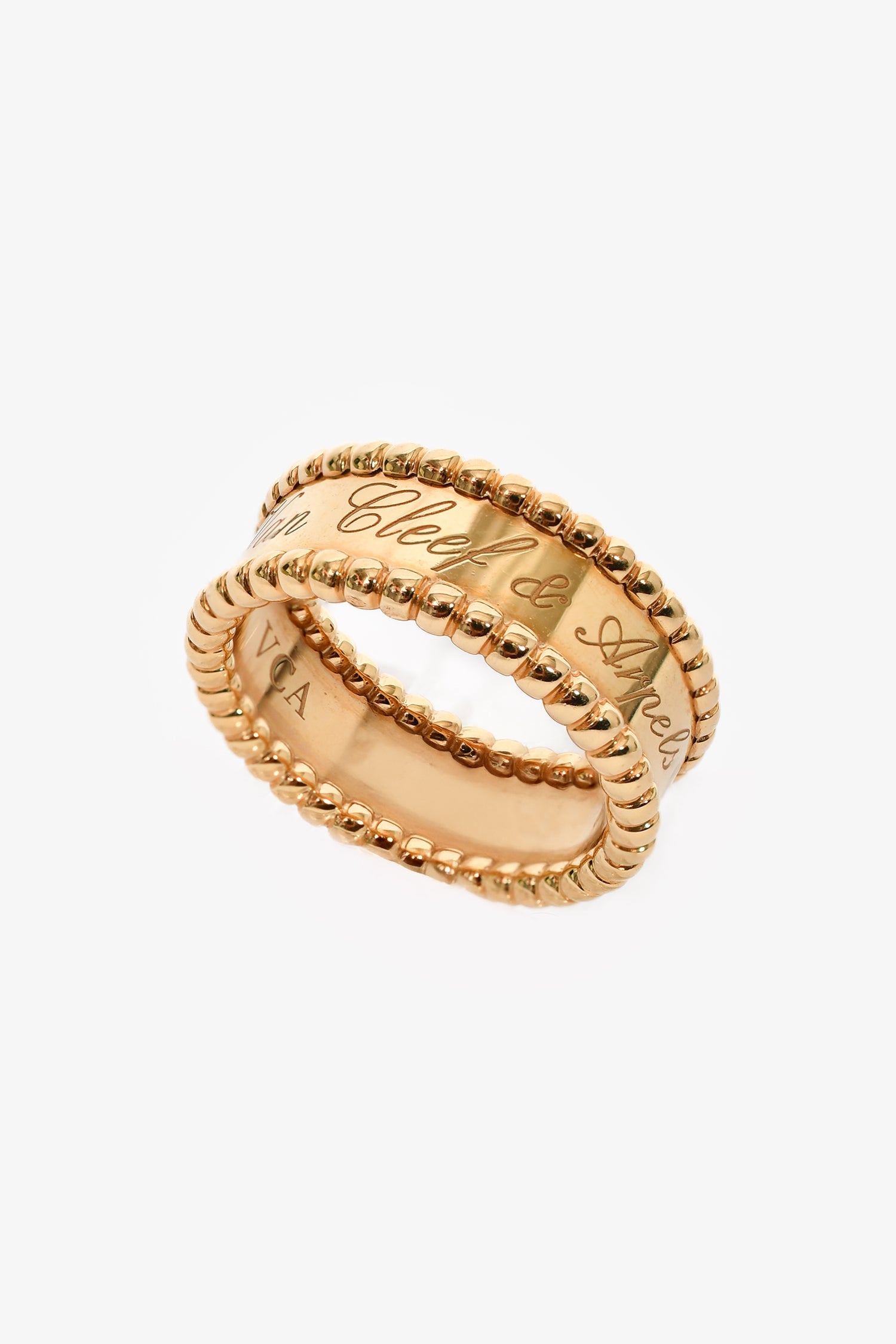 Van Cleef & Arpels 18k Yellow Gold 'Perlée Signature' Ring Size 53