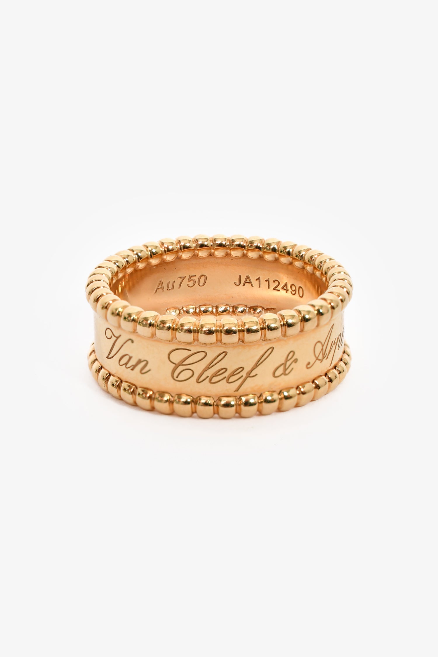 Van Cleef & Arpels 18k Yellow Gold 'Perlée Signature' Ring Size 53