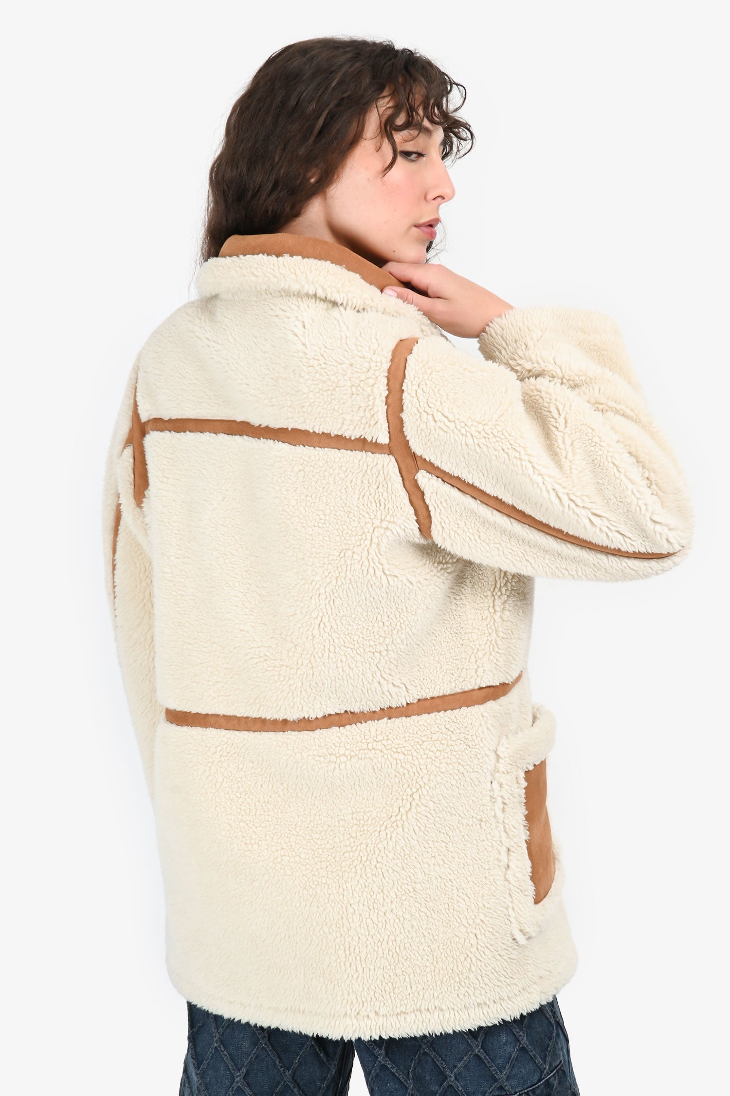 Stand Studio Brown Faux Suede/Fleece Double Breasted Jacket Size 34
