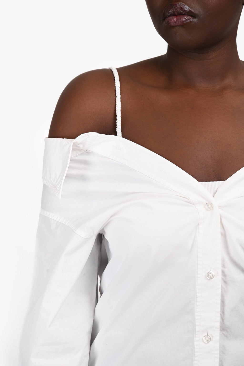 T by Alexander Wang White Cotton V-Neck Off-Shoulder Shirt Mini Dress Size 10