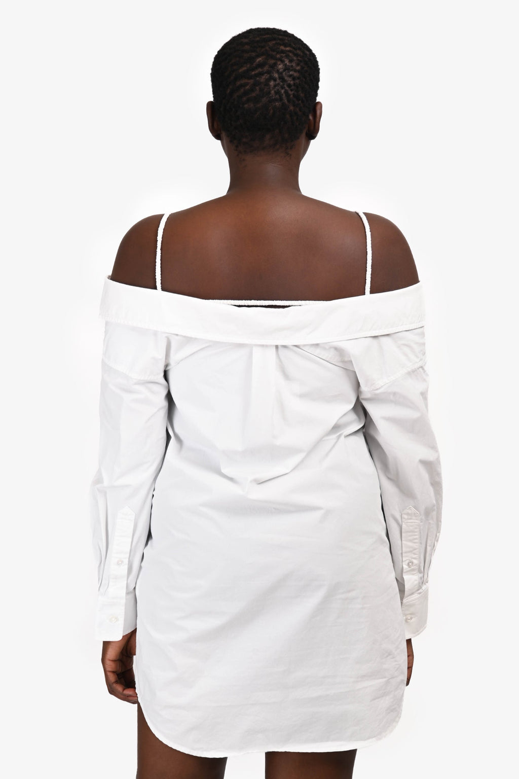 T by Alexander Wang White Cotton V-Neck Off-Shoulder Shirt Mini Dress Size 10