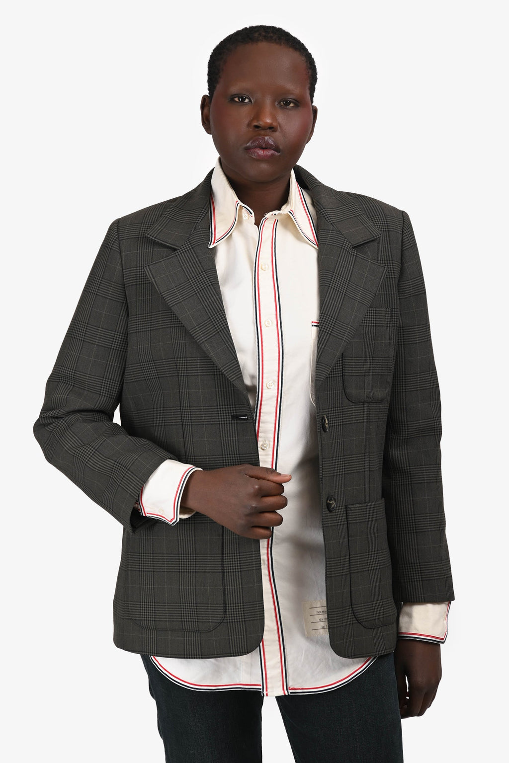 Ganni Grey Check Single Breasted Blazer Size 42