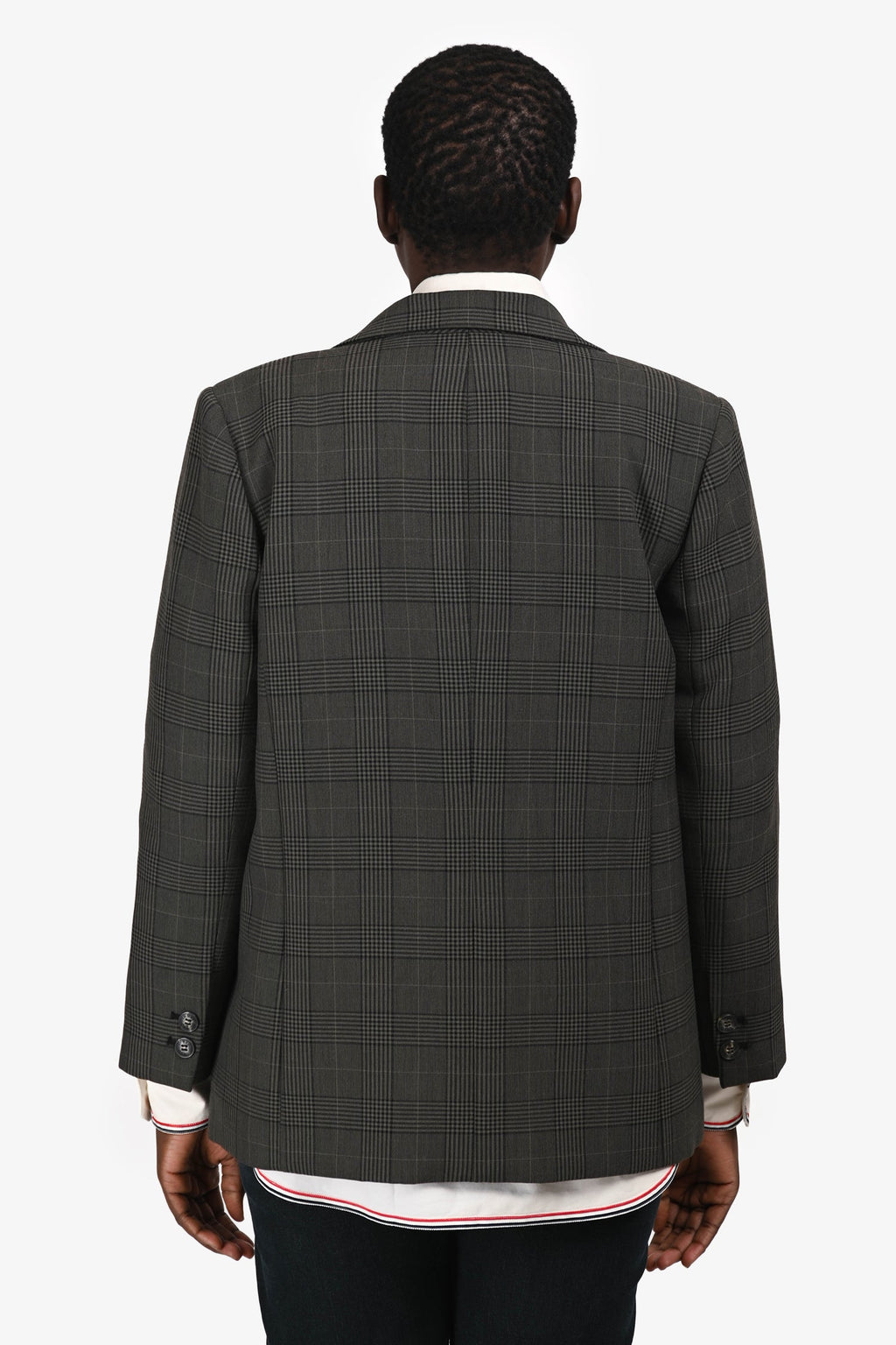 Ganni Grey Check Single Breasted Blazer Size 42