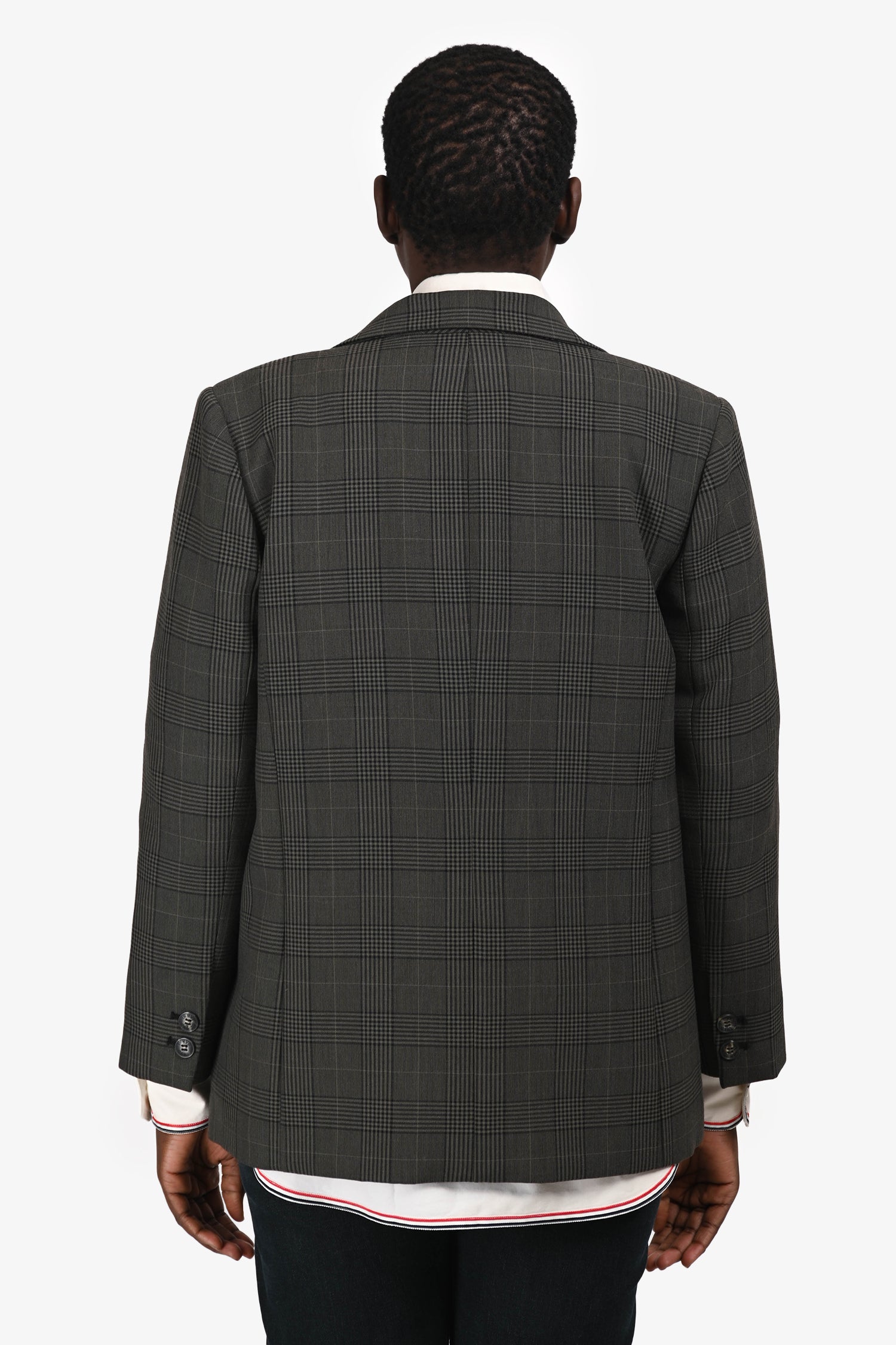Ganni Grey Check Single Breasted Blazer Size 42